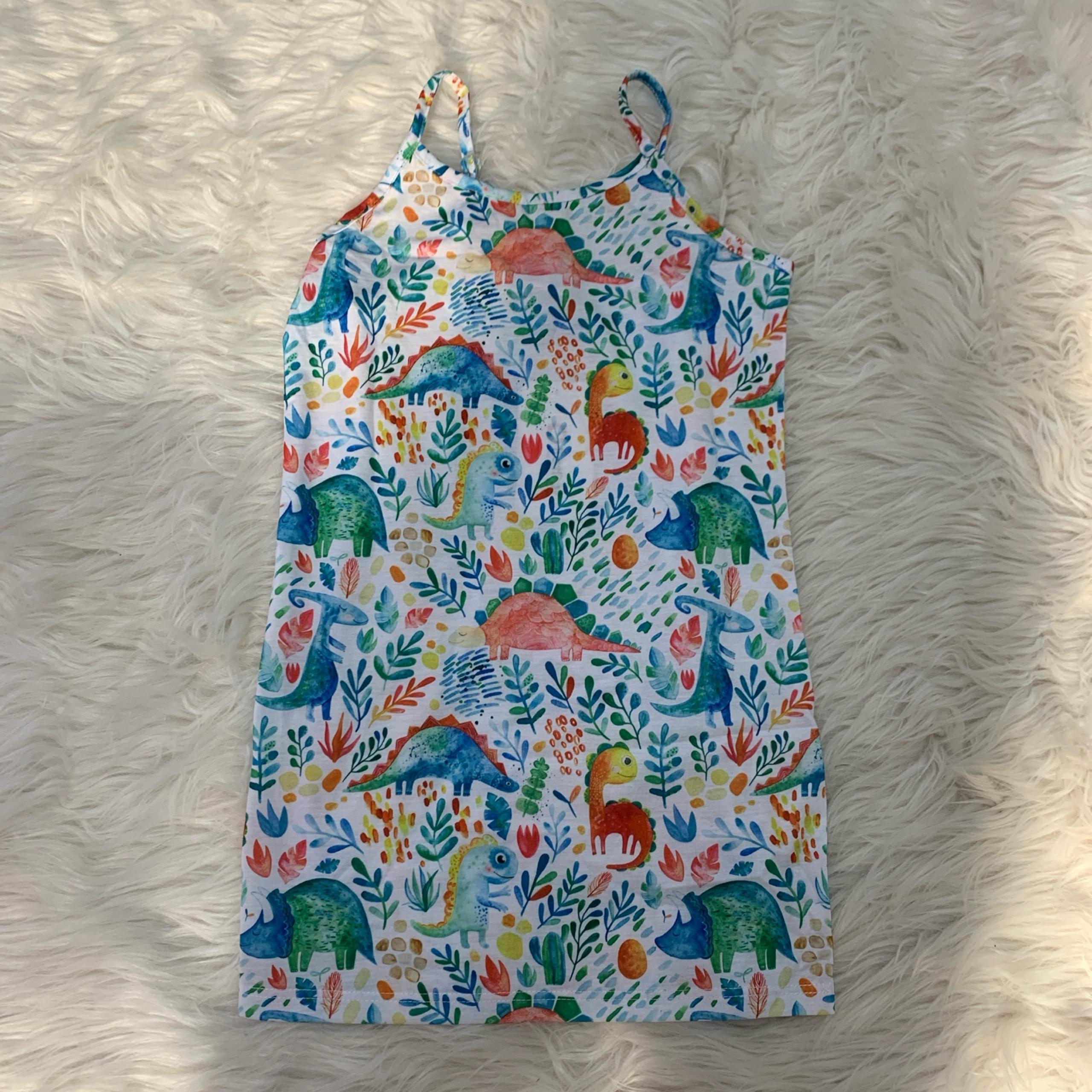 blue multicolor dinosaur summer dress