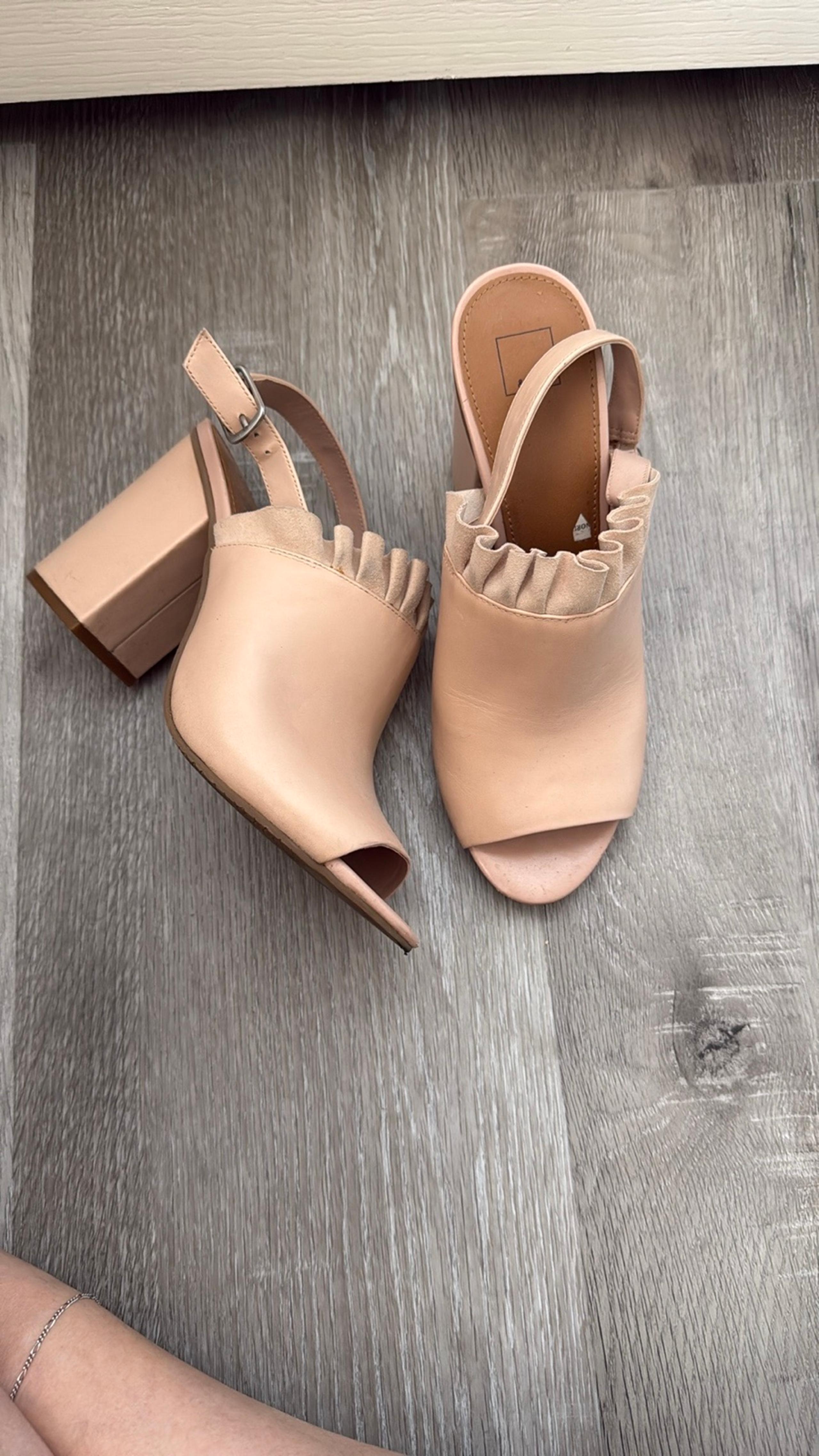 14th & Union Elegant Women's Ruffle Peep-Toe Block Slingback Heels - Pale Pink