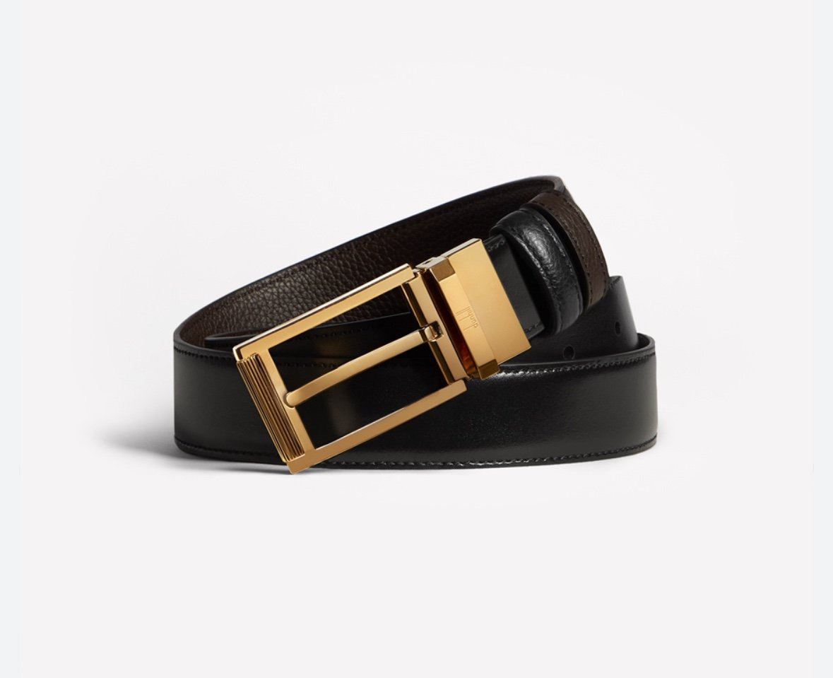 Dunhill 1.4” Rectangular Roller Buckle Smooth Leather Belt