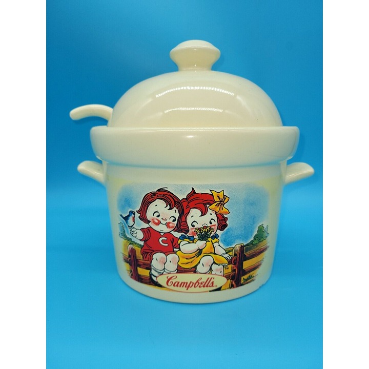 CERAMIC CAMPBELL’S SOUP TUREEN CROCK & LID & LADLE 1998 Houston Harvest VINTAGE