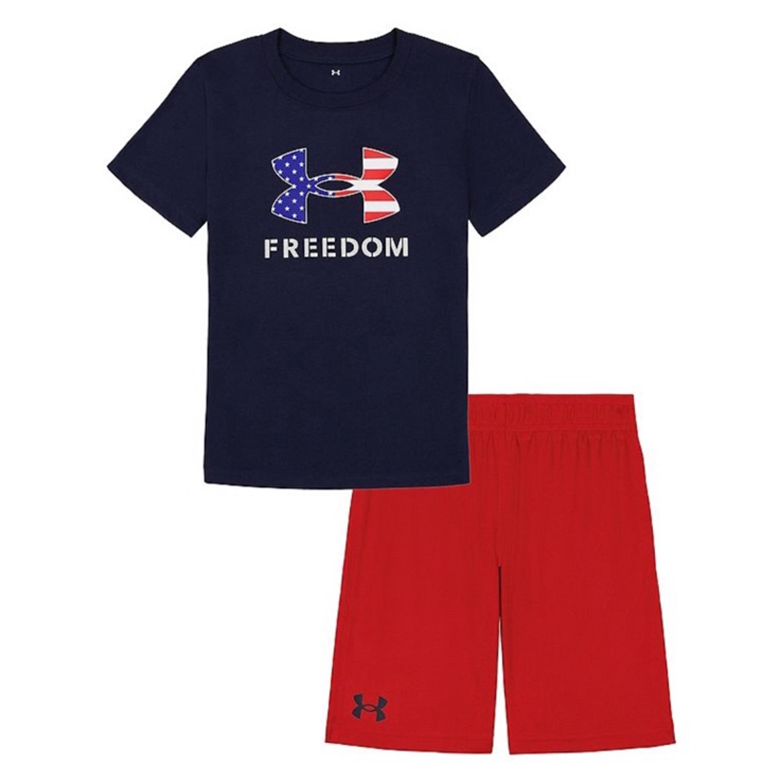Under Armour patriotic Freedom Flag Logo graphic tee and Short Set size 2T