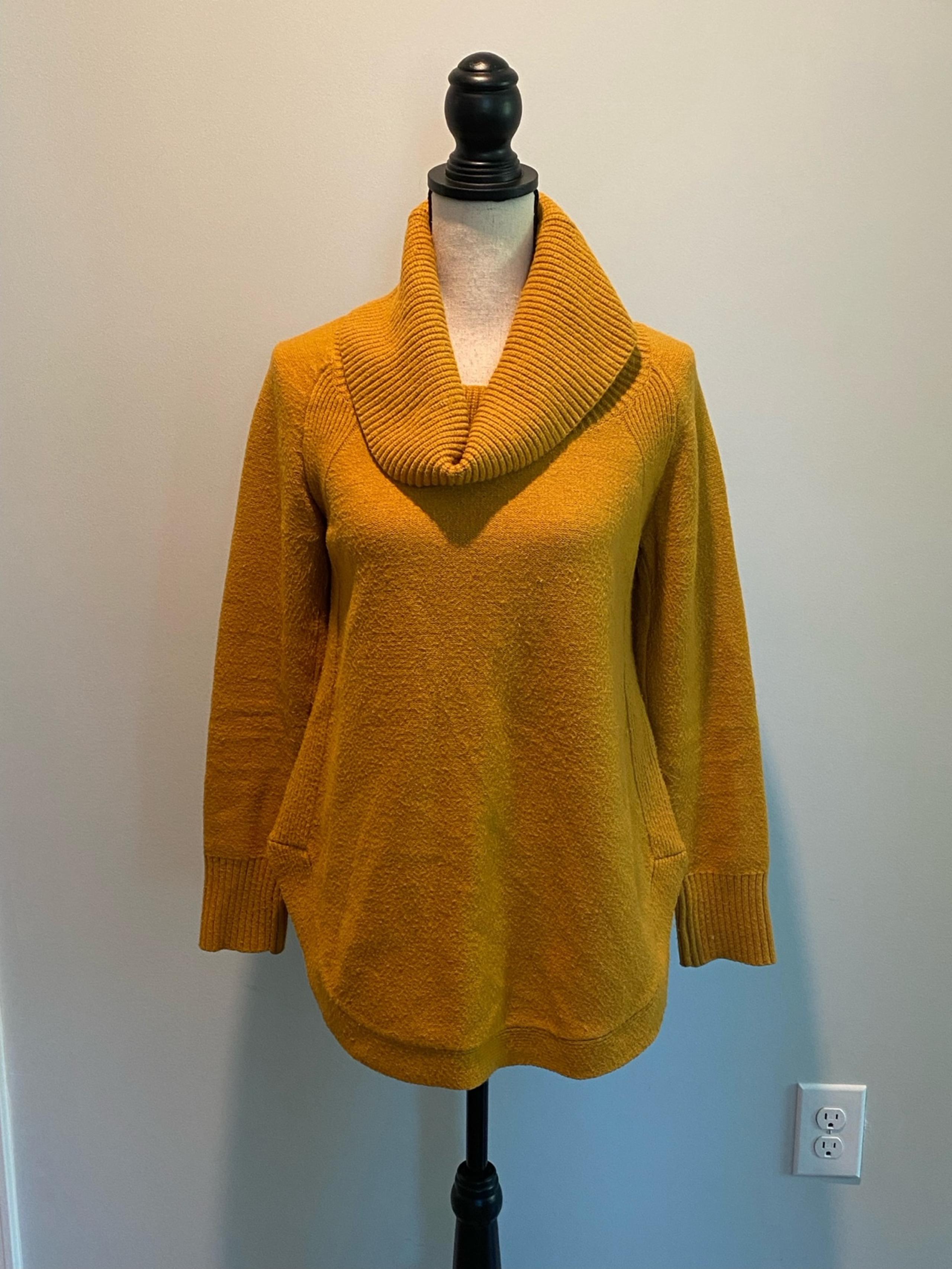 Anthropologie Moth Sweater Mustard Yellow Cowl Neck Chunky Knit Womens Small