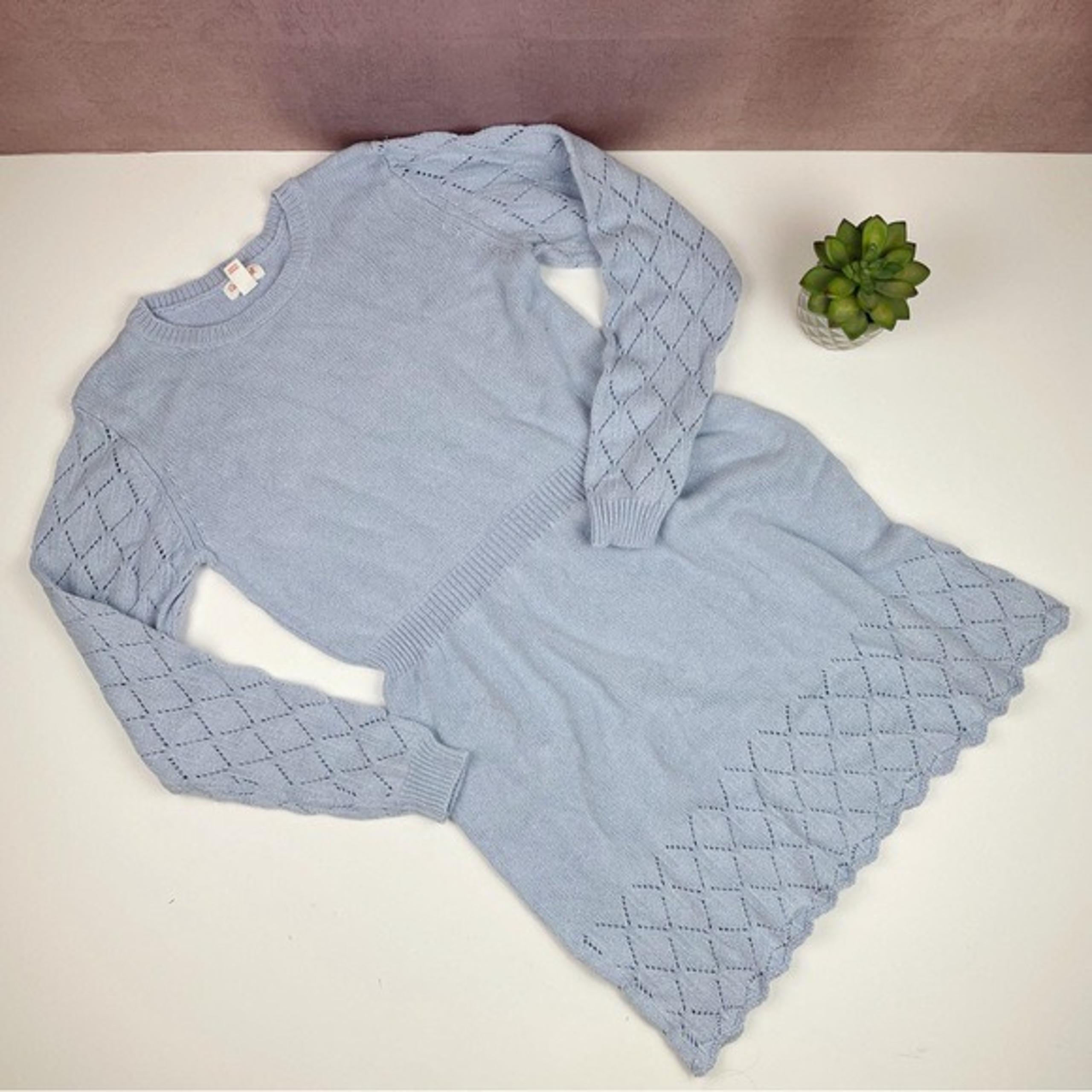 Cat & Jack Light Blue Shimmer Knit Long Sleeve Dress Girl Size 14 XL Extra Large
