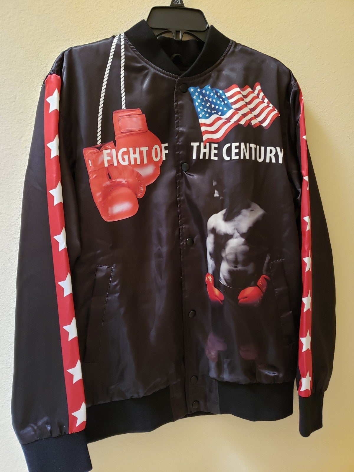 Bomber Jacket Fight of The Century Boxing Bishop Designs Men's Large Black