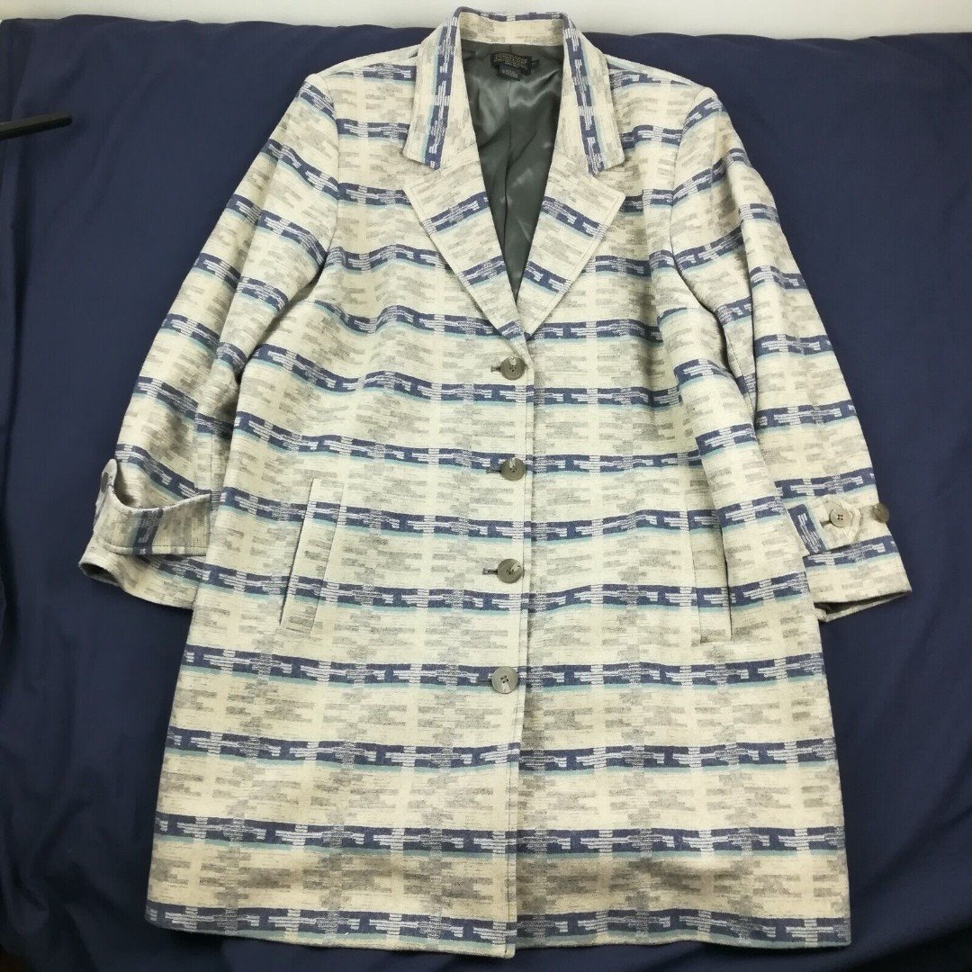 Pendleton Womens 2X Wool Gray Blue Southwestern Aztec Blanket Long Coat Jacket