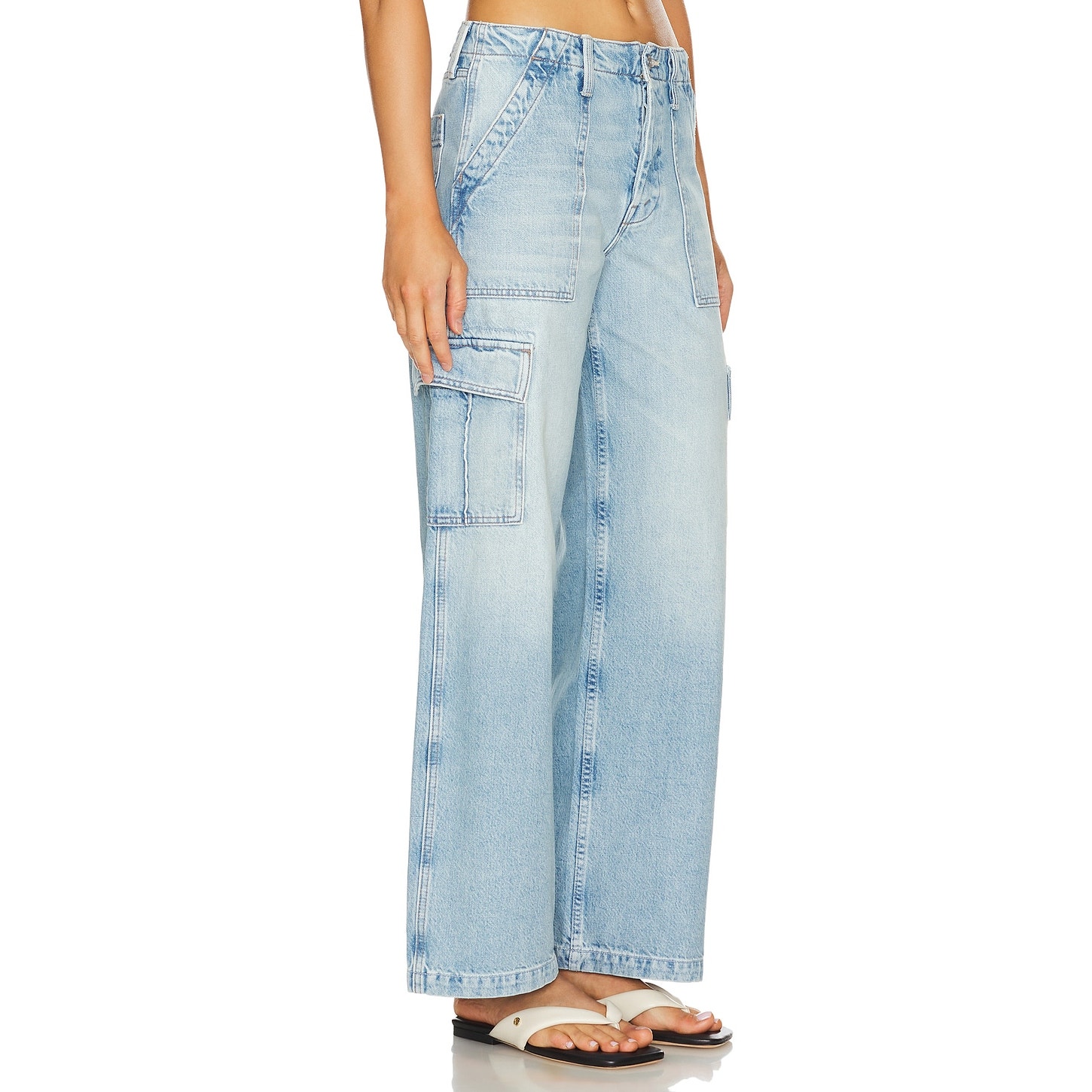 Mother Superior Spinner Nerdy Cargo Jeans Blue High Rise Wide Leg Sz 27