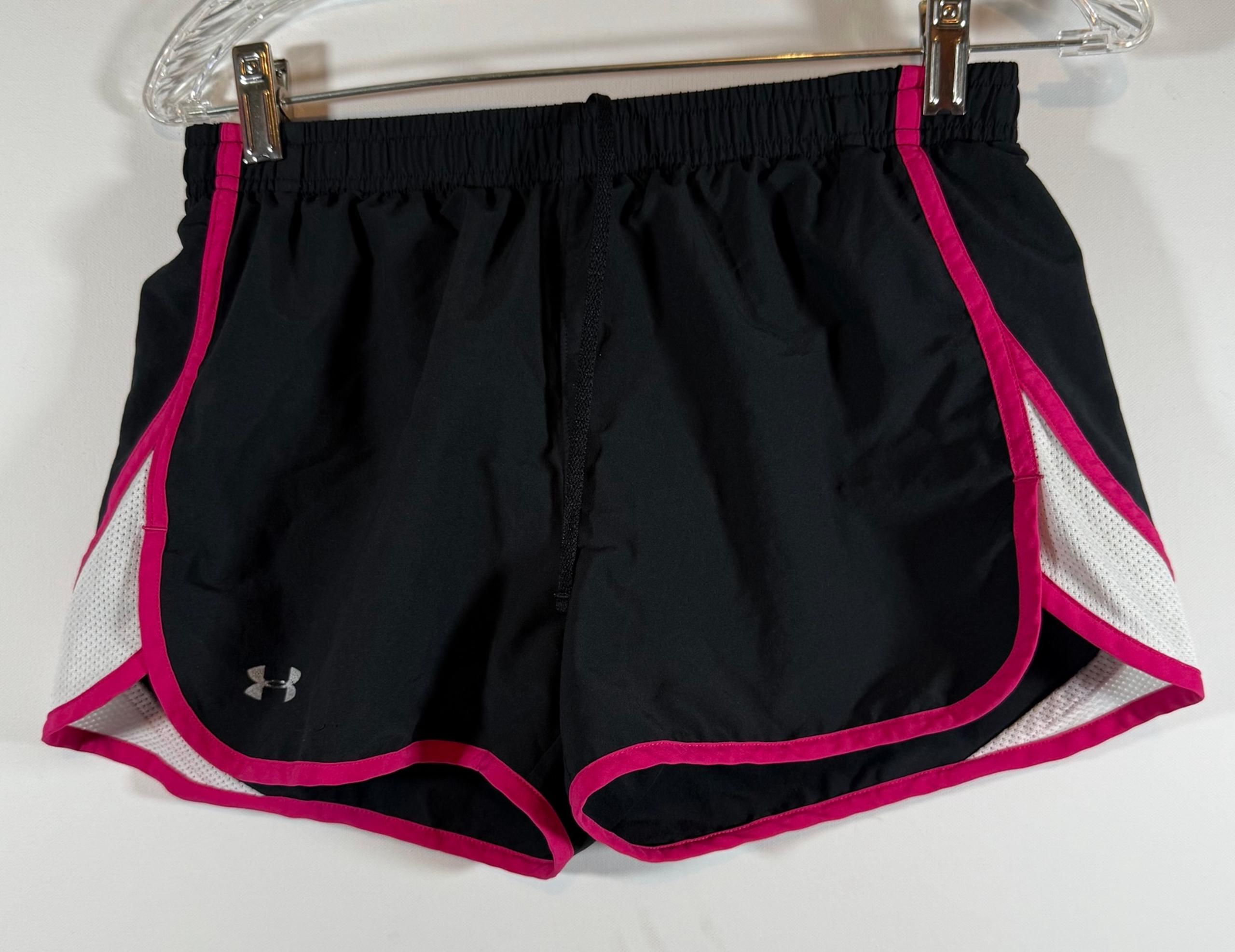 Under Armour Running Short Womens Black Pink Heat Gear Lightweight Brief Liner