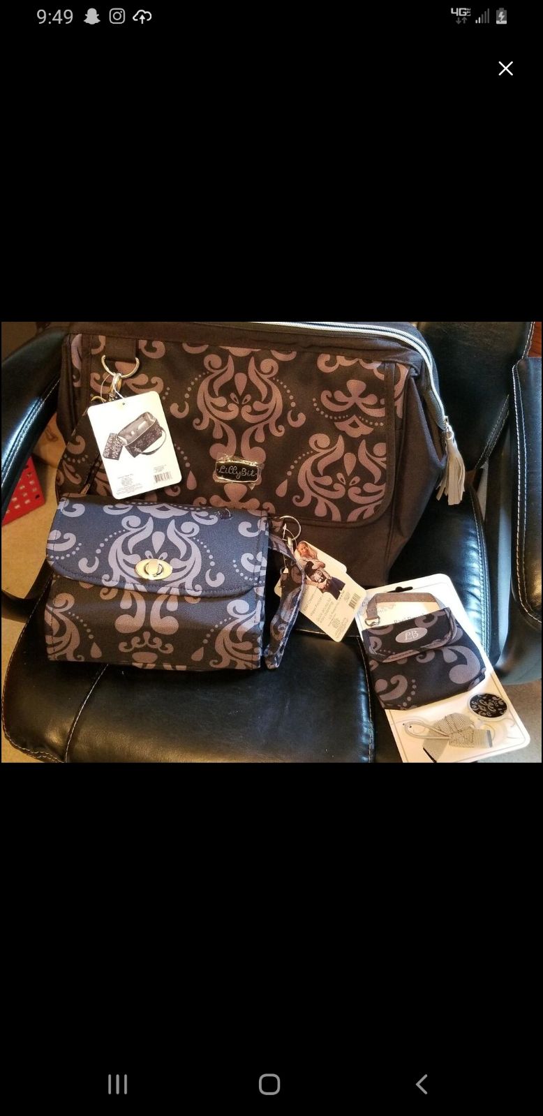 Diaper Bag, changing pad, seperate clutch, and 2 pacifier clips free shipping 7