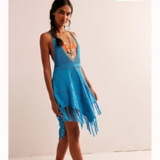 Free People FP Beach Viola Fauxchet Mini Malibu Blue Swimsuit Cover-up Large