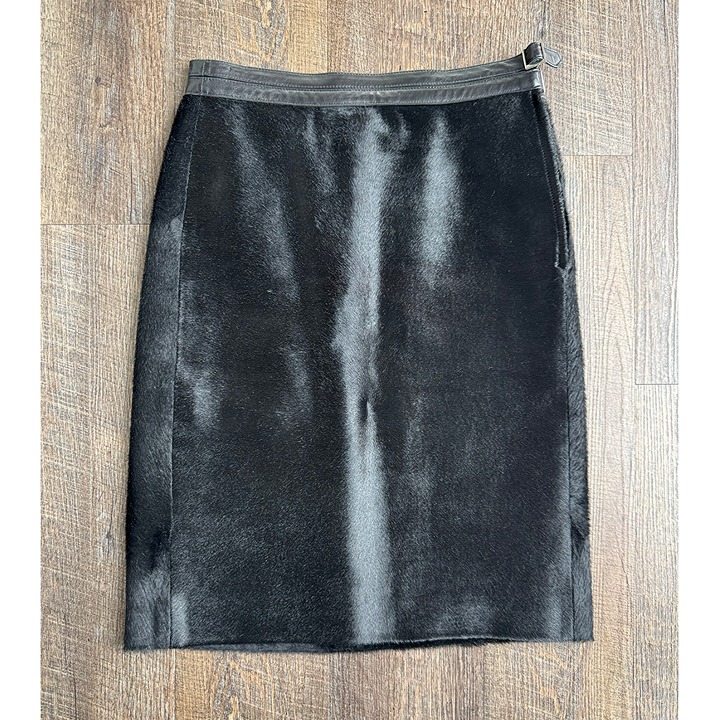 Ralph Lauren Vintage Black Calf Hair and Leather Skirt - Size 2