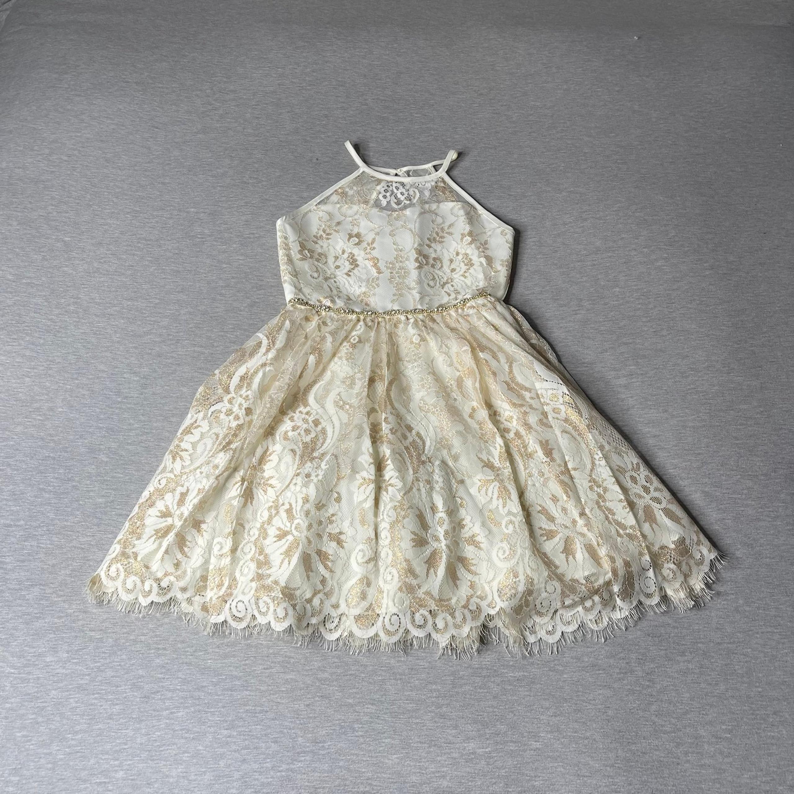 Rare Editions Girl’s Ivory & Gold Semi Formal Dress