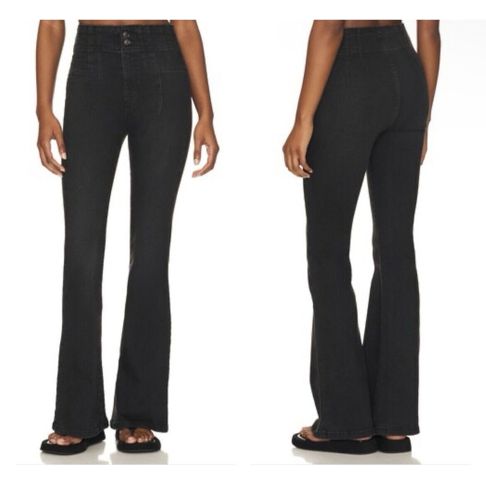 Free People Women's Jayde Flared Jeans in Black Onyx Size 32 NWT Stretch Denim
