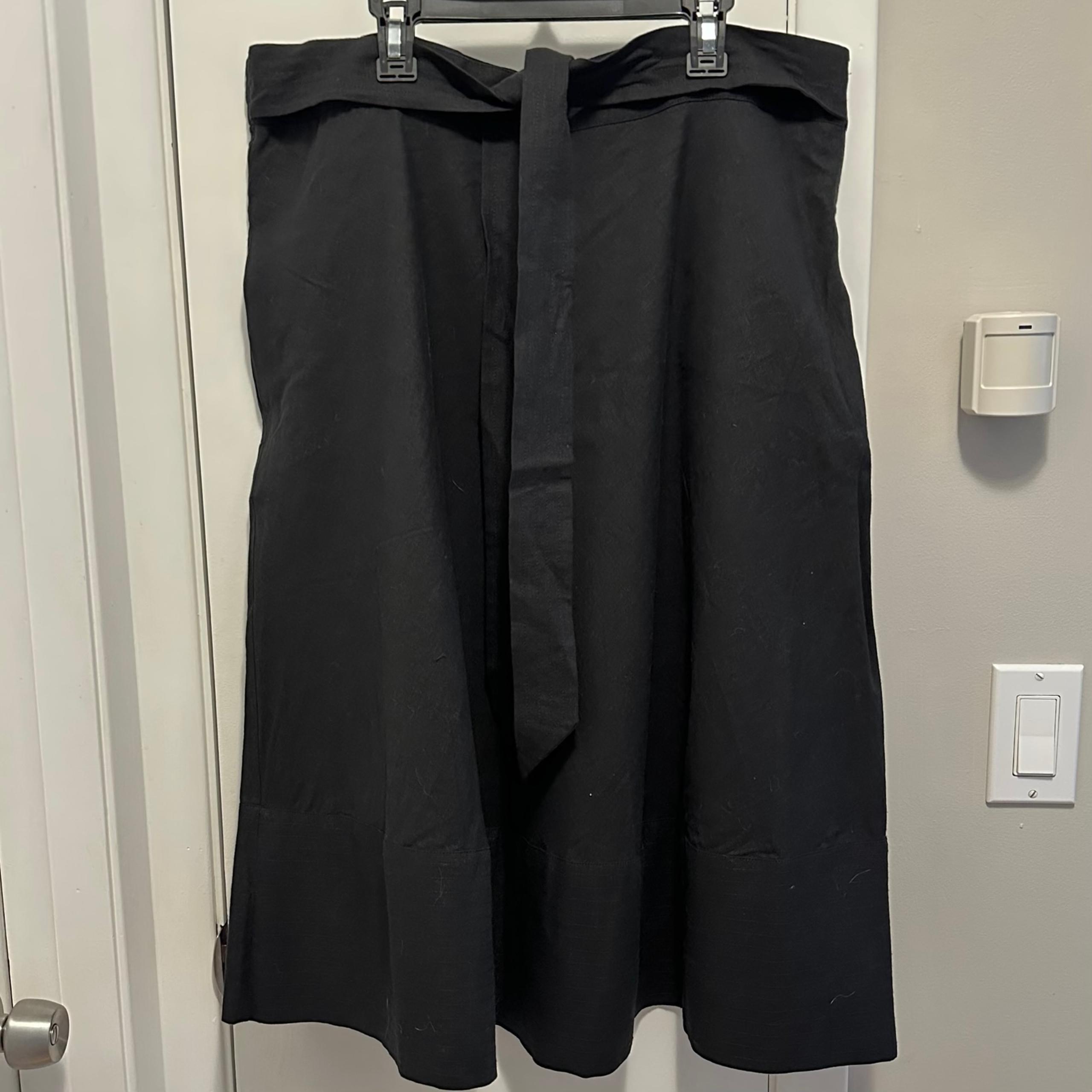 NWT Lauren Ralph Lauren Black Linen A line 29” Long Skirt Front Tie Pockets 16