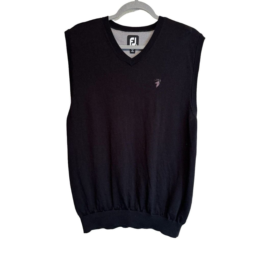 FootJoy Mens Black Knit Wool Vest Embroidered Deer Head Size M NWOT
