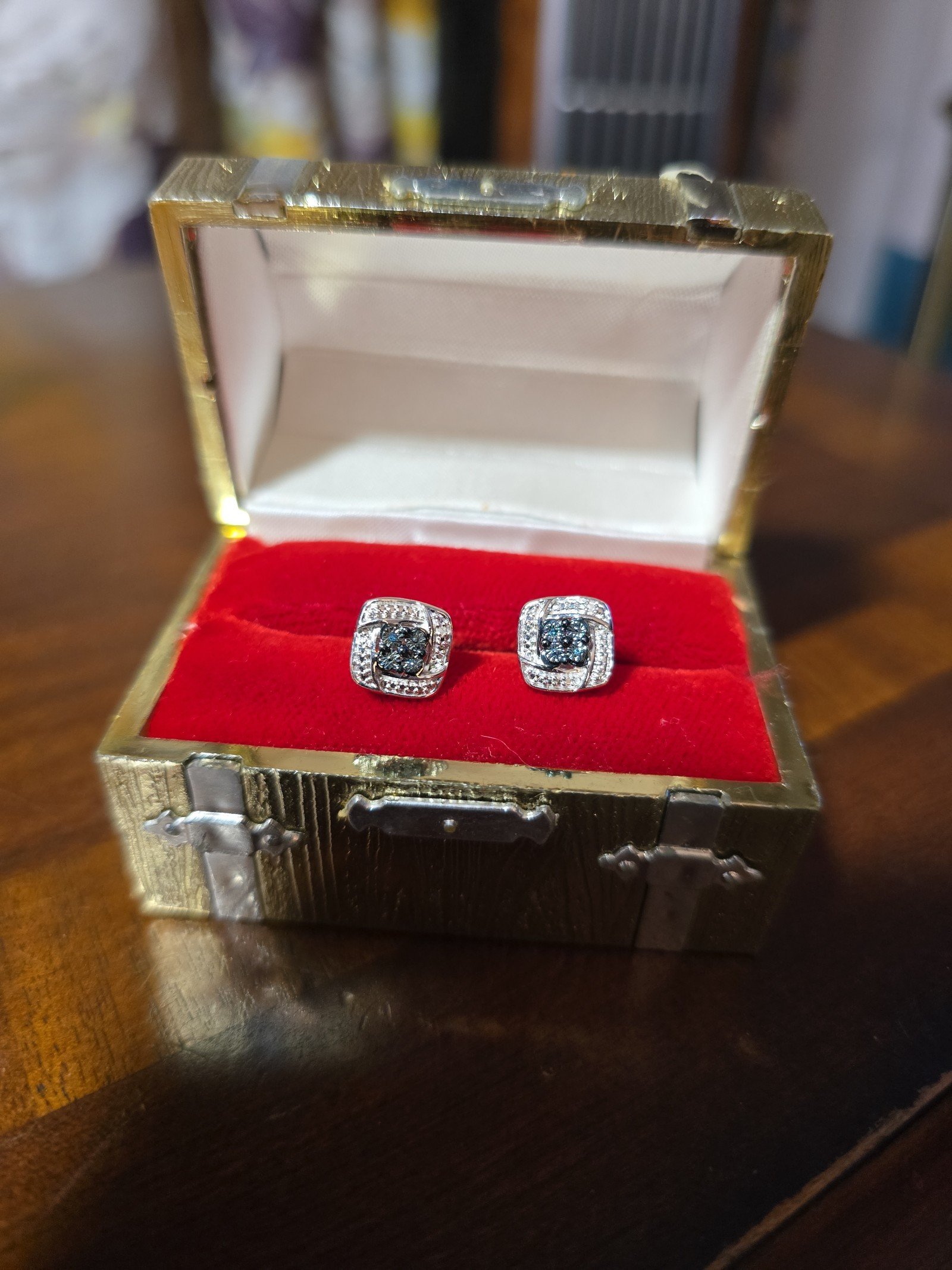 Earrings - blue and white diamonds
