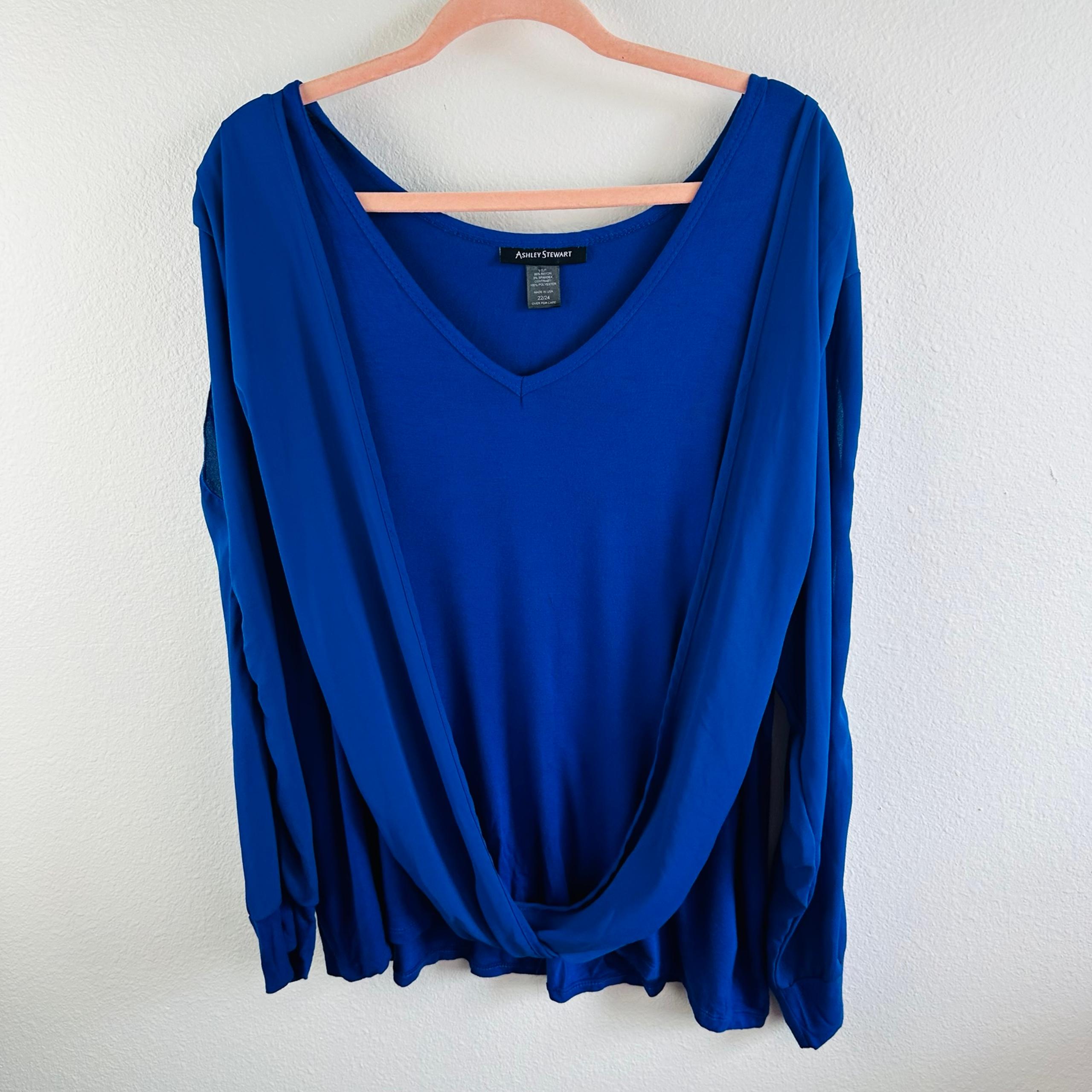 Ashley Stewart Royal Blue Mixed Media Open Long Sleeve Blouse Size 22/24