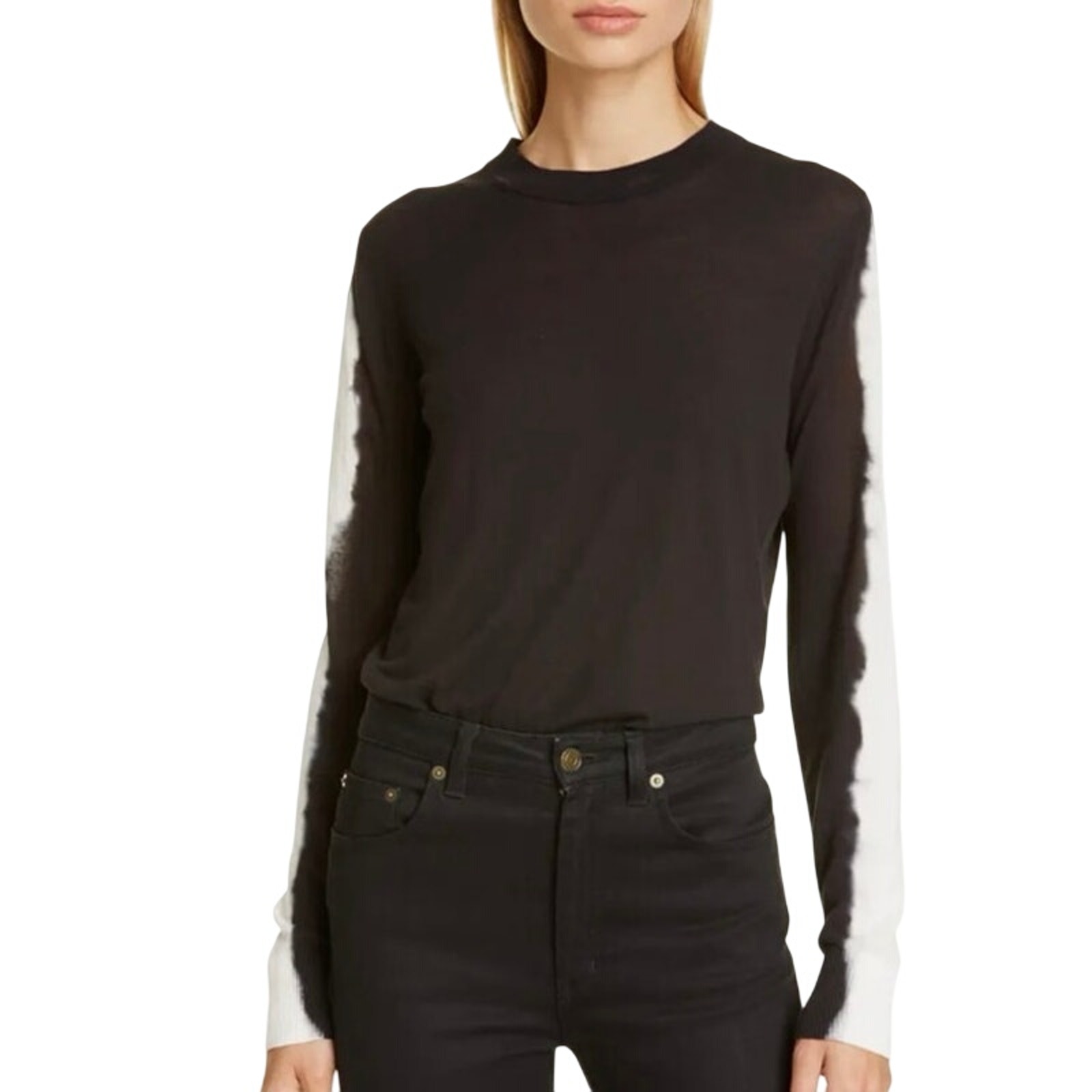 Proenza Schouler Size S Crewneck Sweater Tie Dye Sleeves Contrast Lightweight