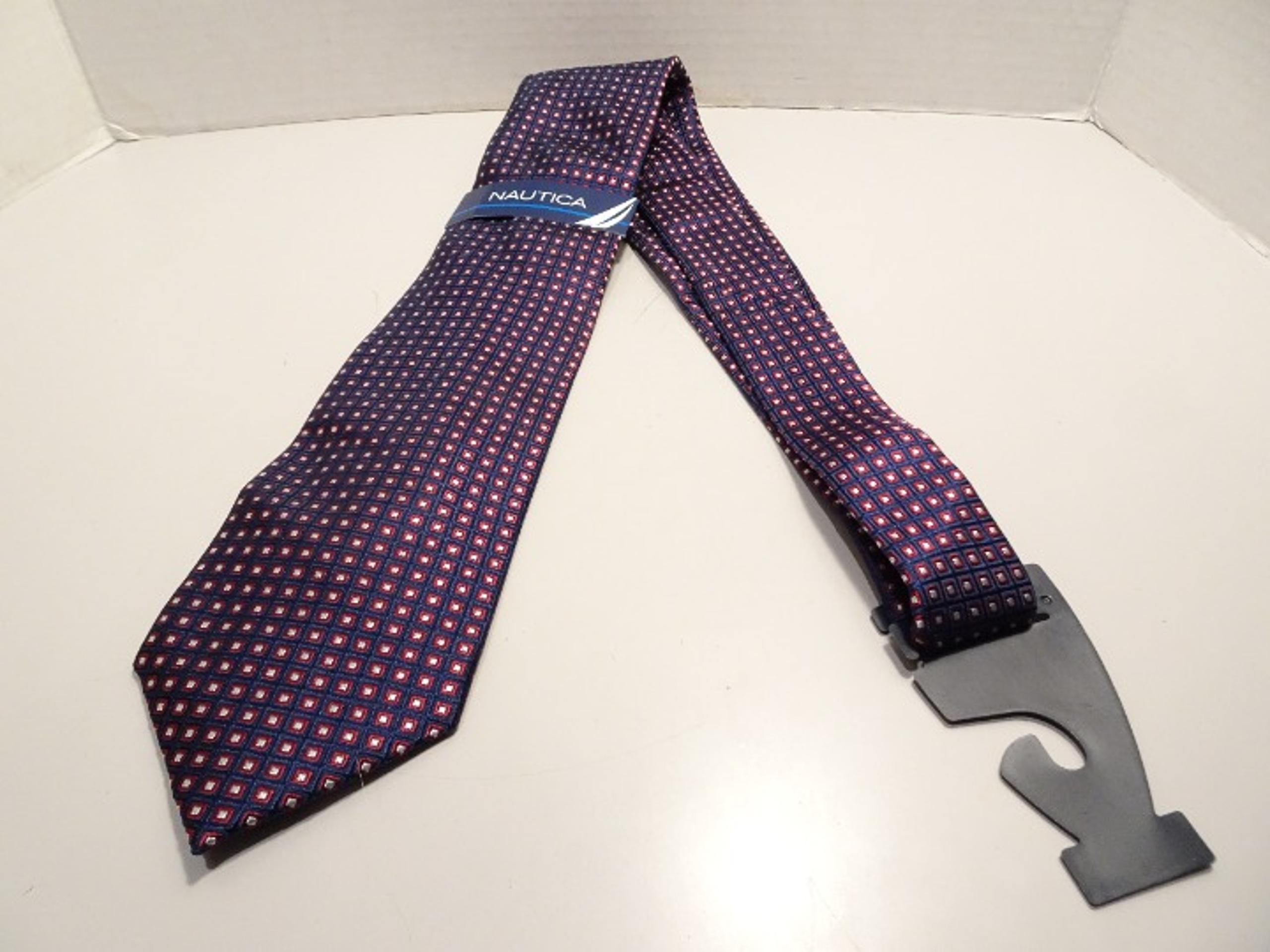 NAUTICA Men's 100% Silk Necktie Designer Geometric Blue Red Classic NWT Office