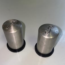 Vintage 1950s Aluminum and Bakelite Salt & Pepper_y