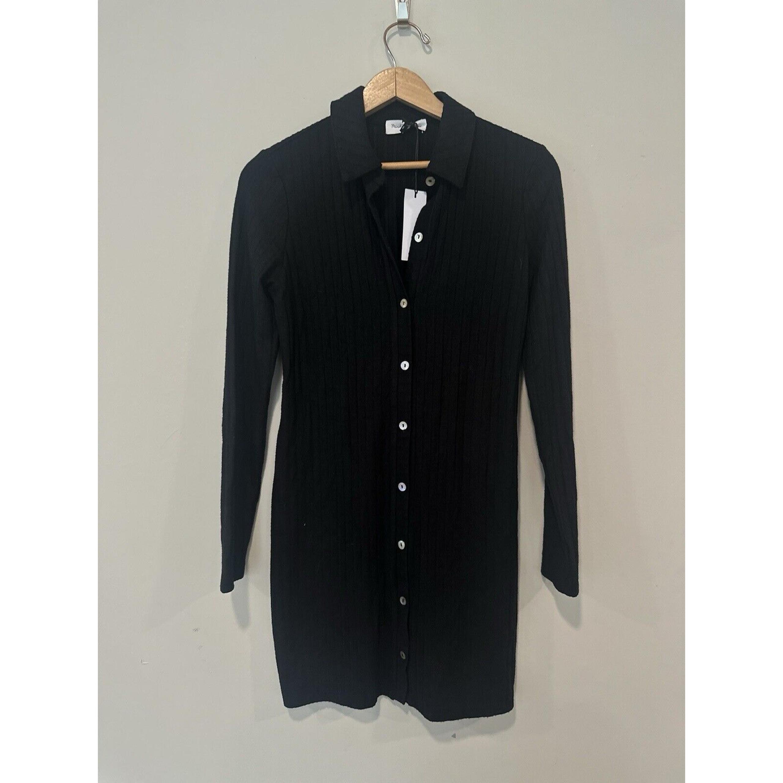 Michael Stars Women's Black Ribbed Shirt Mini Short Dress Size XS NWT 1765