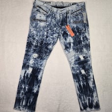 NEW Rock Revival EAN Mens 40x32 Distressed Moto Biker Denim Blue Jeans Stretch