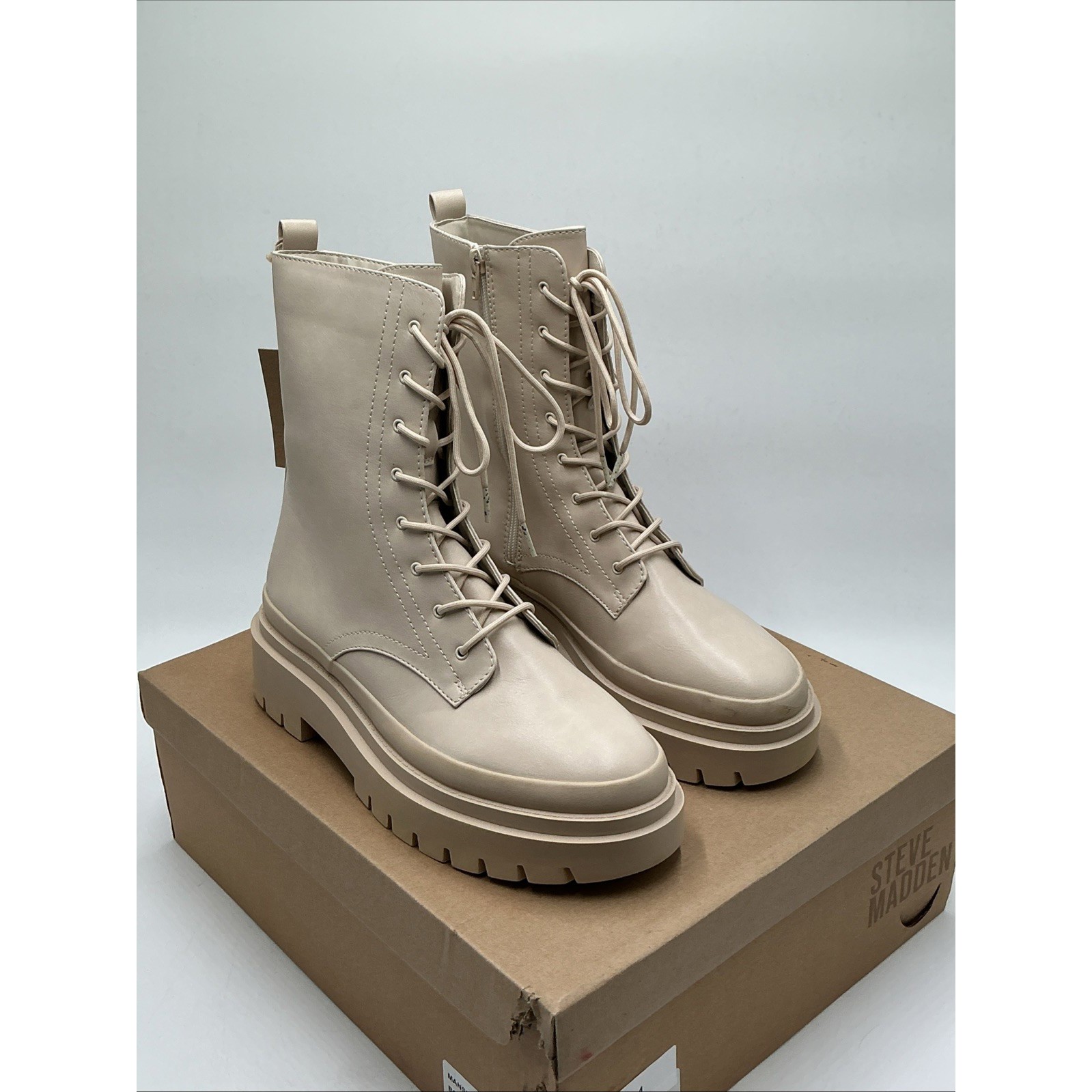 Steve Madden Mansel MANS22S1-253 Boots Women 11 Beige Block Heel Combat Ebay694
