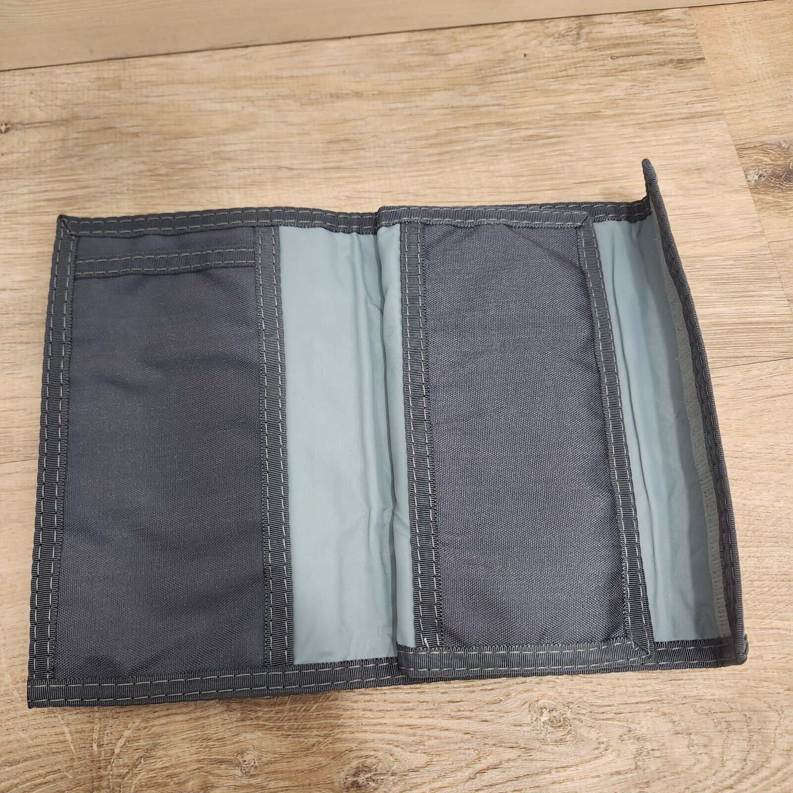 NOS Rainbow of California Trifold Wallet Medium 7x4.5 Blue Photo Holder USA Made