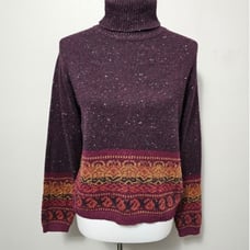 Vintage BMoss 90s Plum Fair Isle Wool Blend Turtleneck Sweater Size Medium