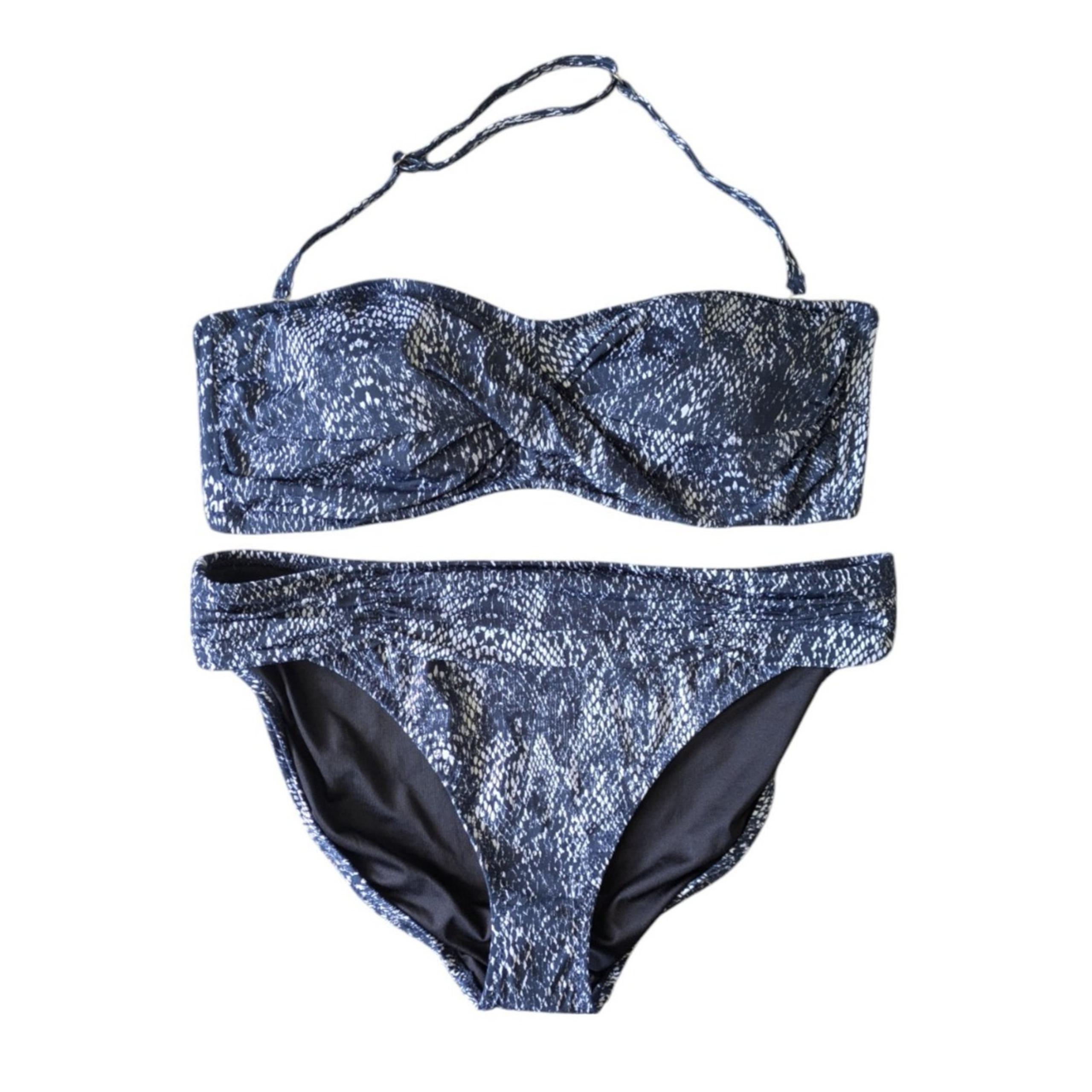 Garnet Hill Navy Blue Black Snake Reptile Bikini Set New Sz 14 Ruched Top Bottom