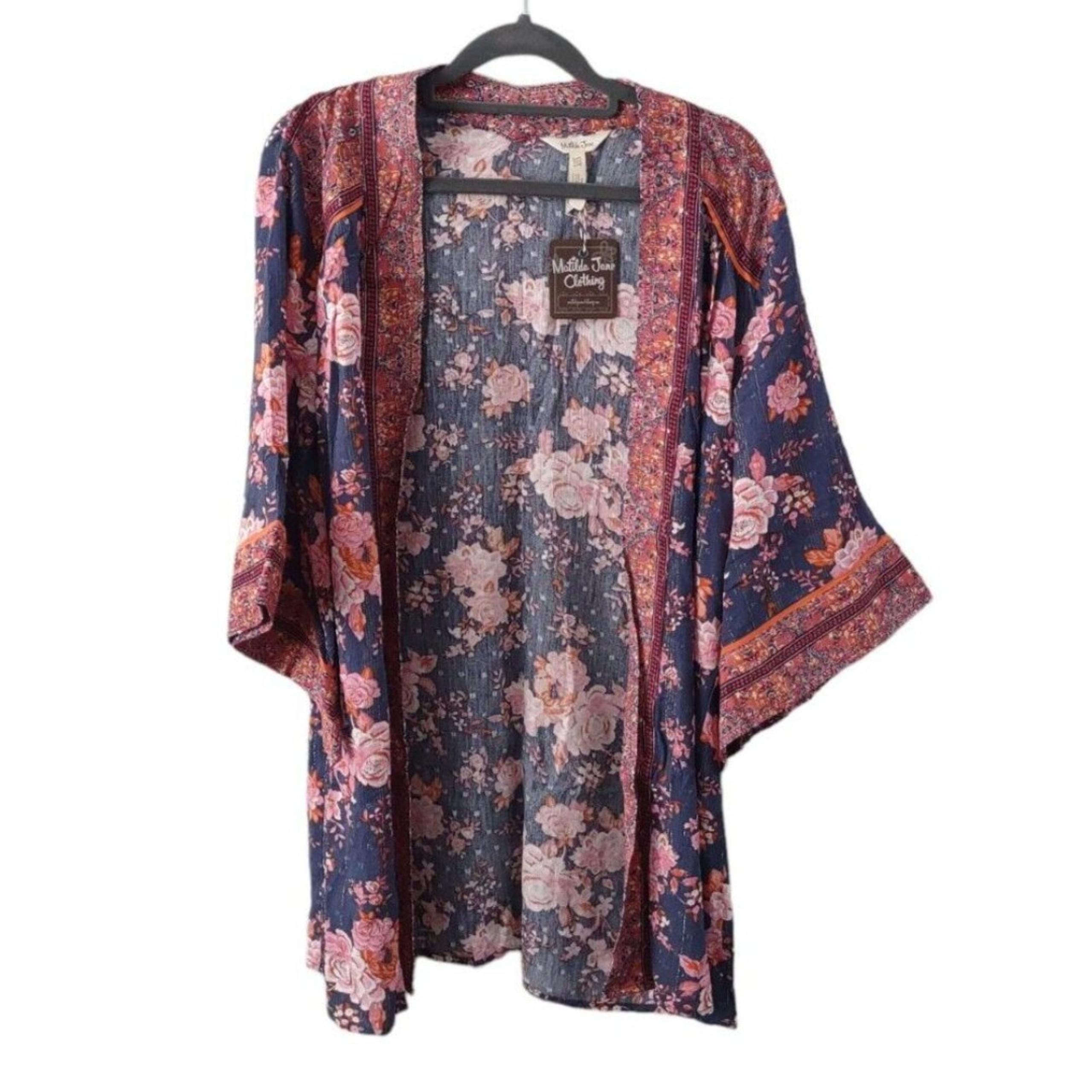 Matilda Jane Olivia Open Front Shrug Womens XS / Small Blue Floral Bell Sleeve