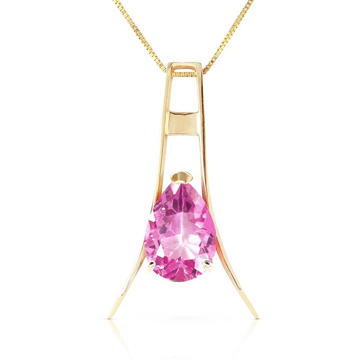 14K. SOLID GOLD NECKLACE WITH NATURAL PINK TOPAZ