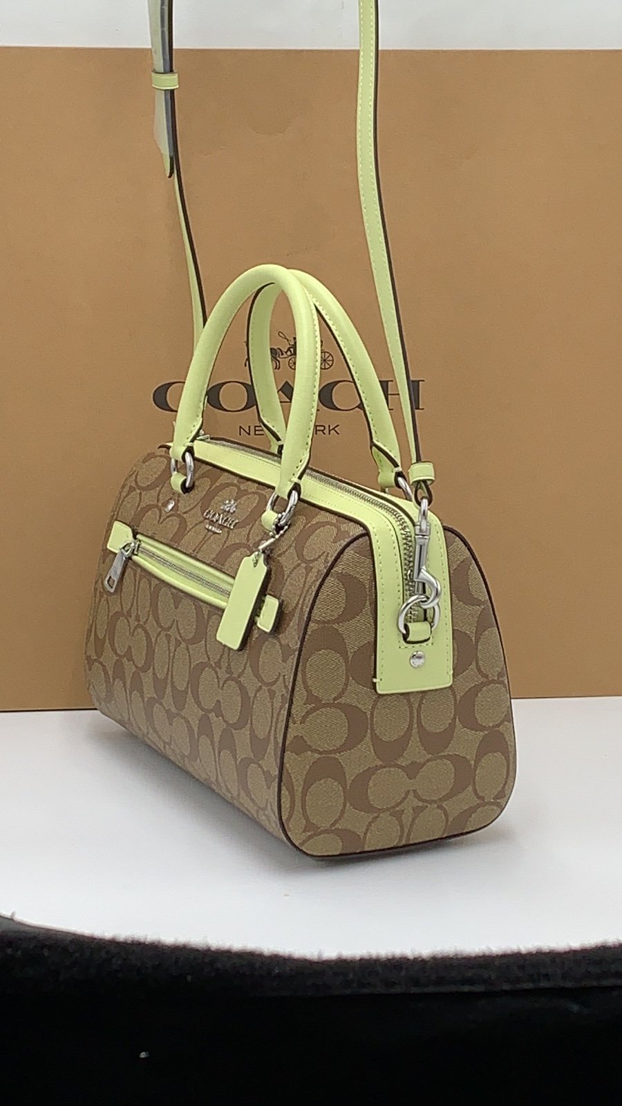 Coach Rowan Satchel In Signature Canvas SV/Khaki/Pale Lime NWT