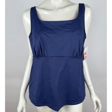 Land's End Tankini Square Neck Swimsuit Top Women 16W DD NWT Built in Bra Navy