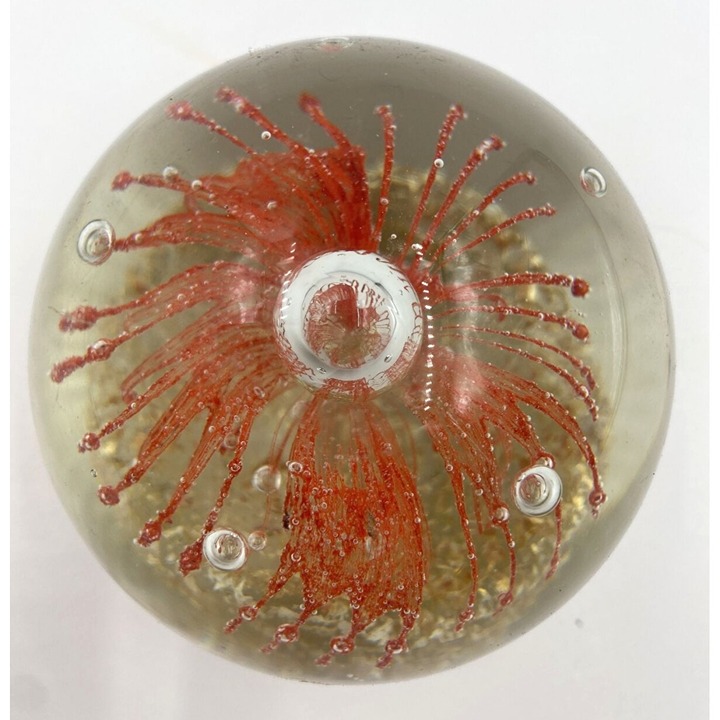 Art Glass Red Flower Sphere Paperweight Aventurine & Controlled Bubbles