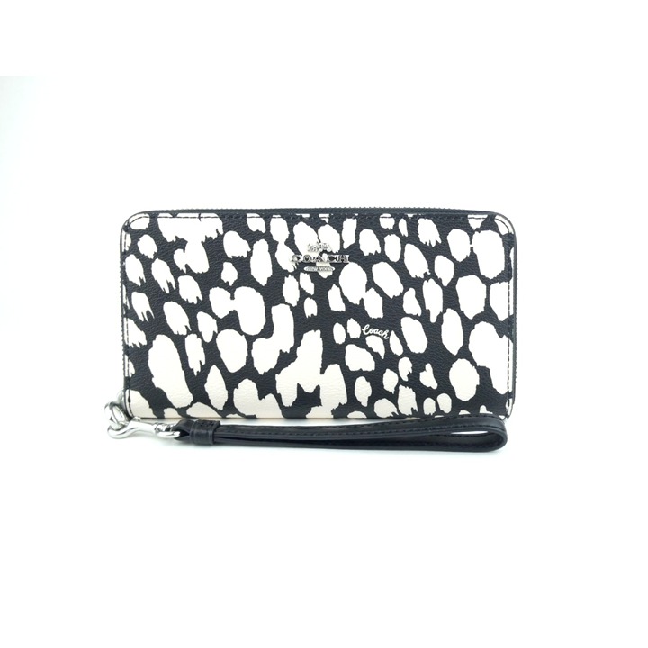 Coach Black Chalk Animal Print Long Zip Around Wallet NWT CC473