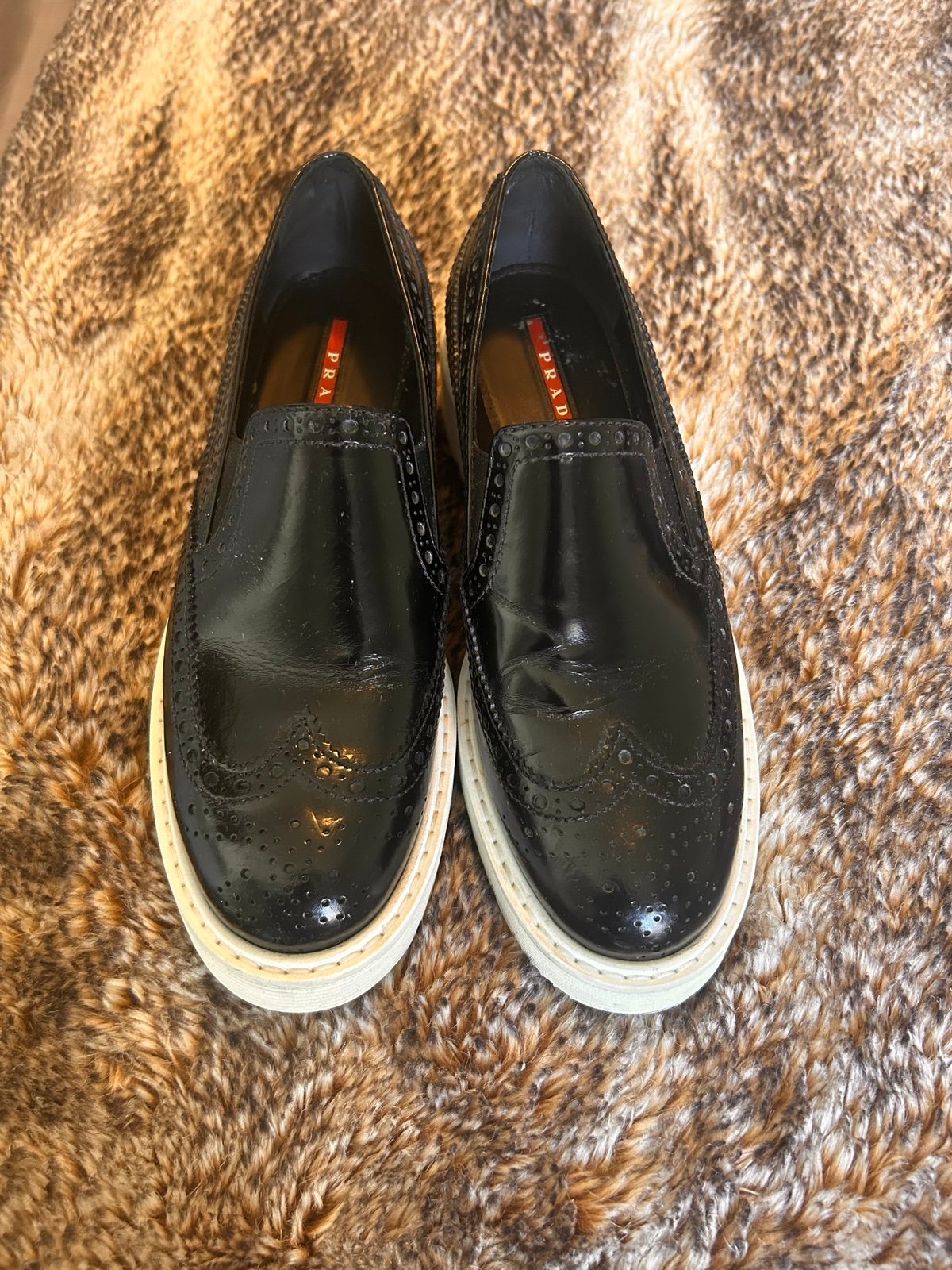 Prada Eyelet trim loafers size 7.5 black