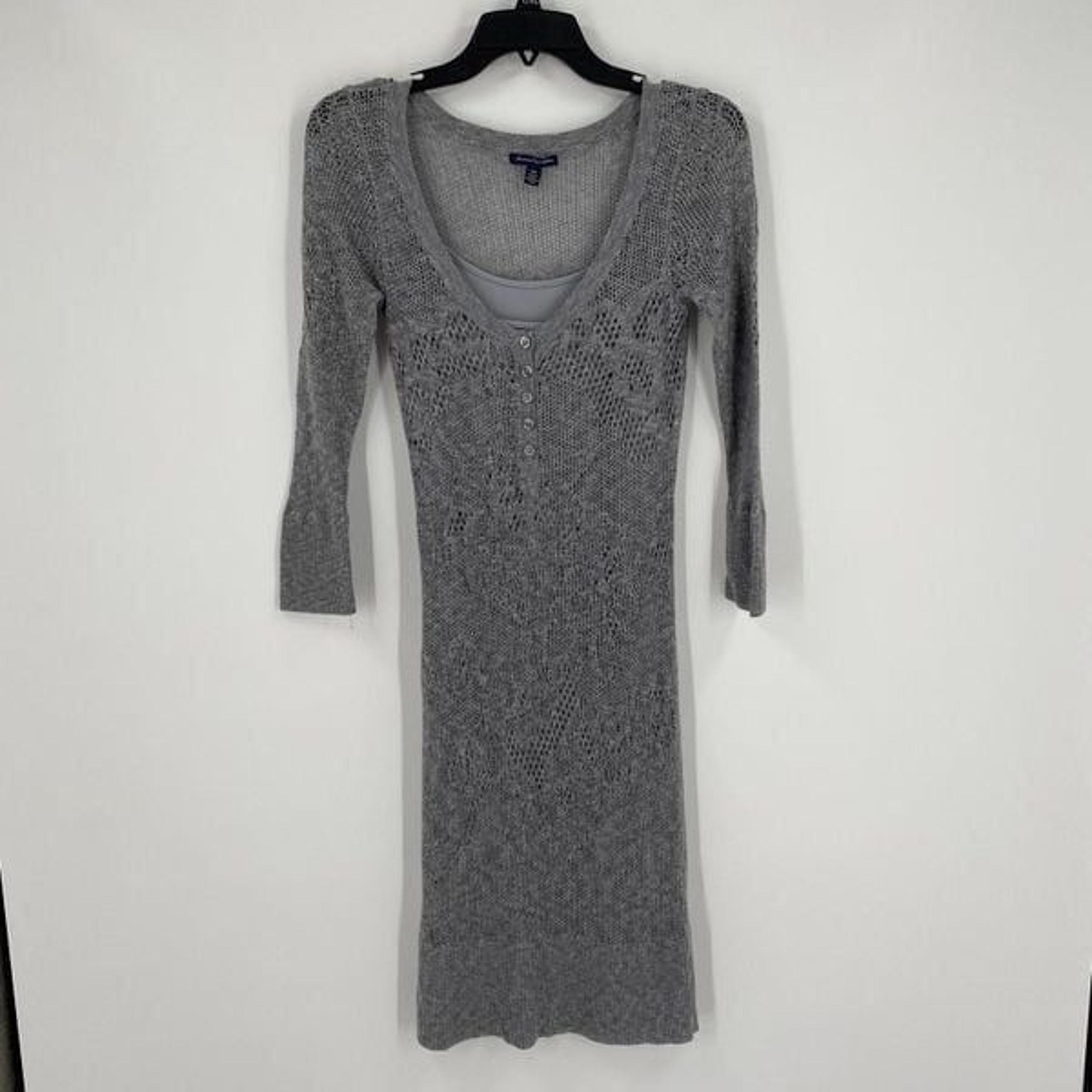 American Eagle Women’s Scoop Neck Long Sleeve Midi Gray Knit Sweater Dress M