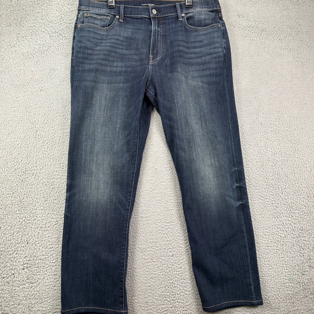 Lucky Brand 363 Mens Vintage Straight Jeans 38X32 Blue Distressed Coolmax Pocket