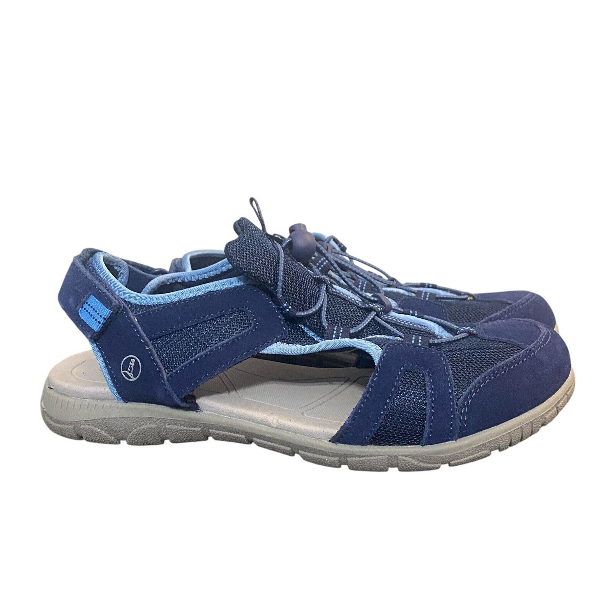 Lands End Fisherman Sandals Blue Suede Closed Toe bungee hook Women’s 11B