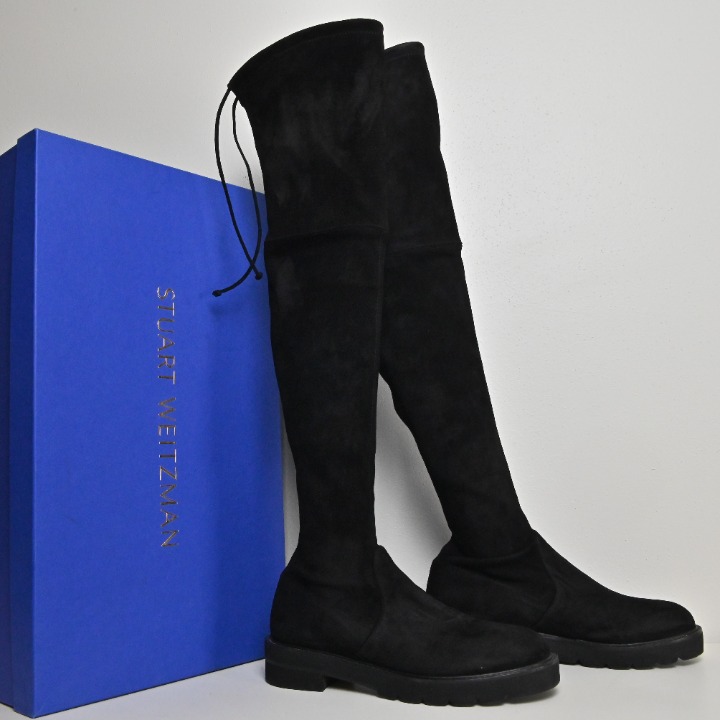 Stuart Weitzman Lowland Lift Jocey Over-the-Knee Suede Tall Black Boot US10 UK8