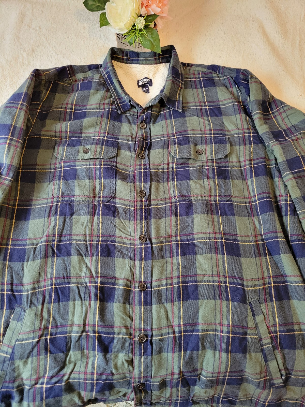 Lands End Sherpa Plaid Jacket