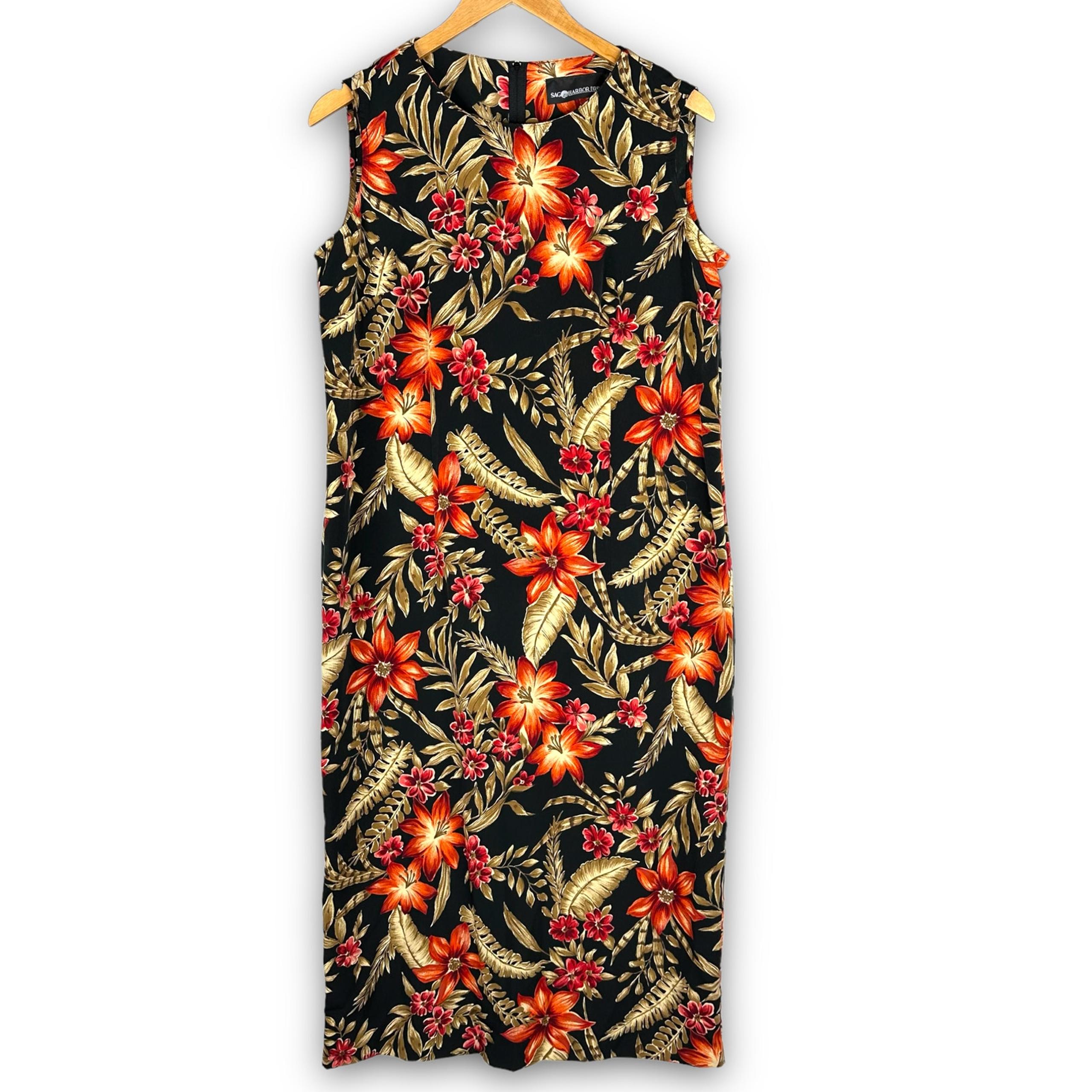 Sag Harbor Black Floral Sleeveless Long Maxi Dress Church Work Career Wear 14