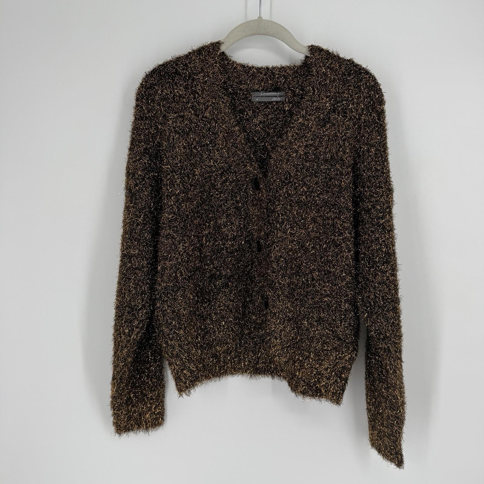 Anthropologie sweater medium M brown tinsel shimmer holiday cardigan rave