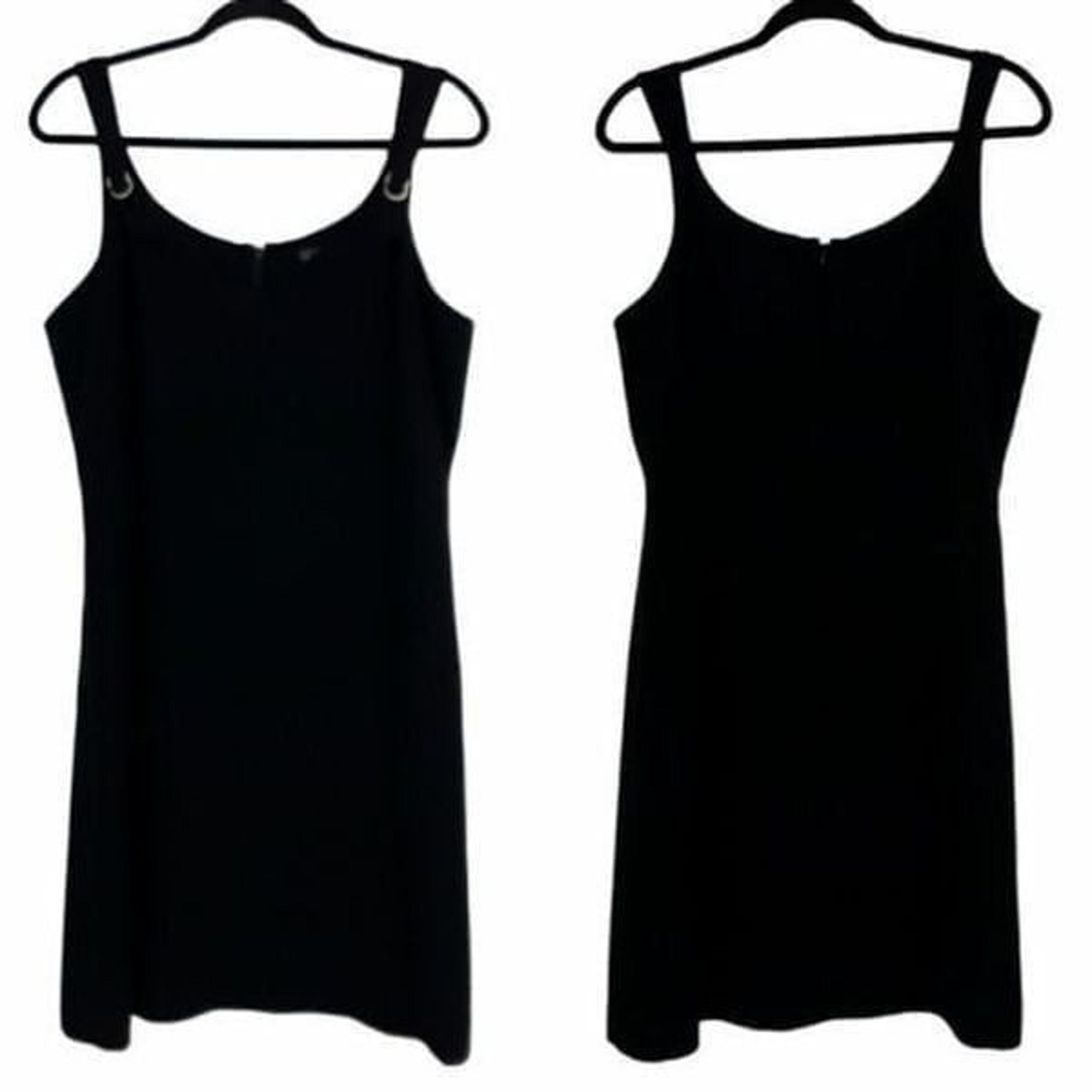 Banana Republic Sleeveless Metal Detail Slip Shift Midi Dress Black Sz 14