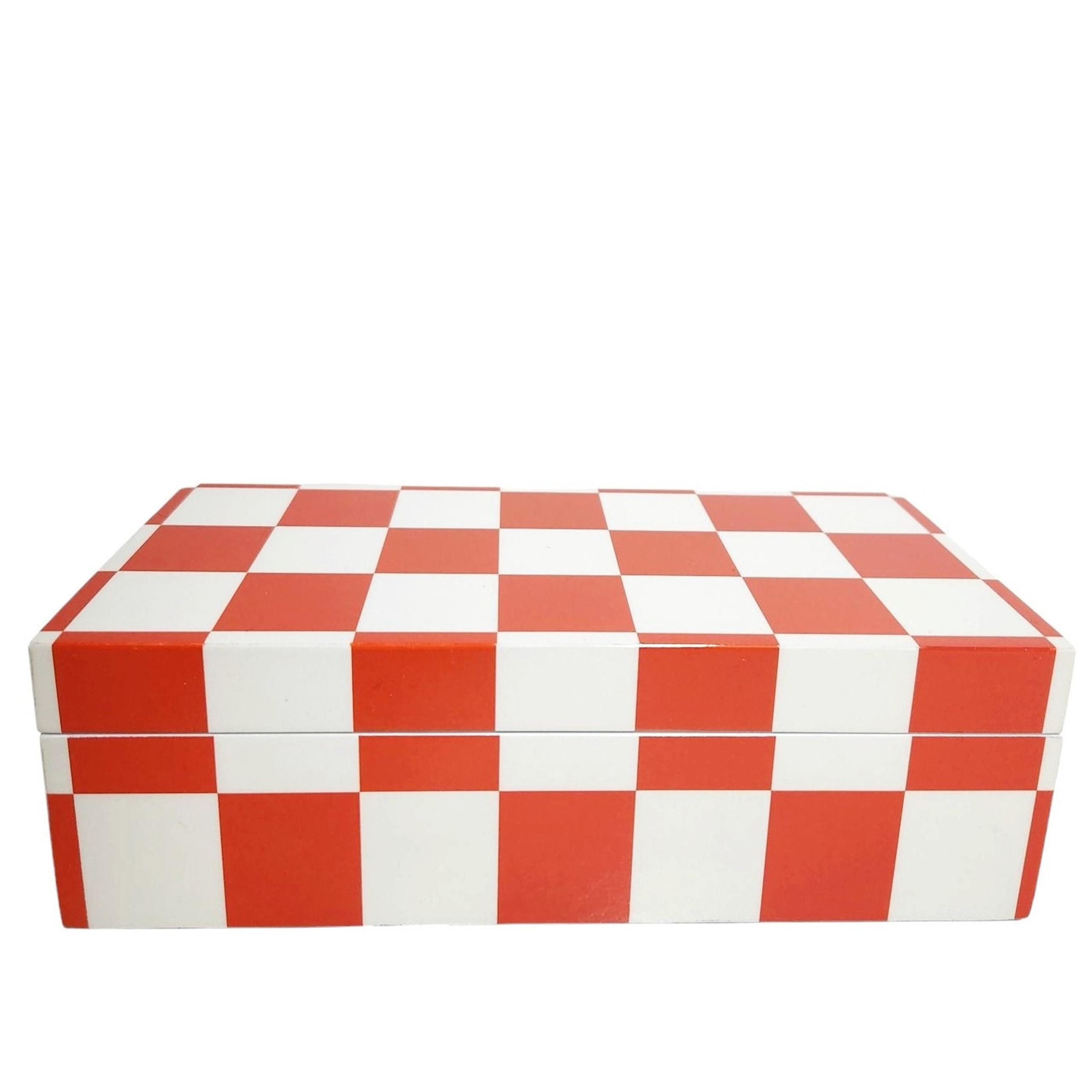 Jonanthan Adler Checks Mate Small Checkerboard Lacquer Box Decor Bright Red NIB