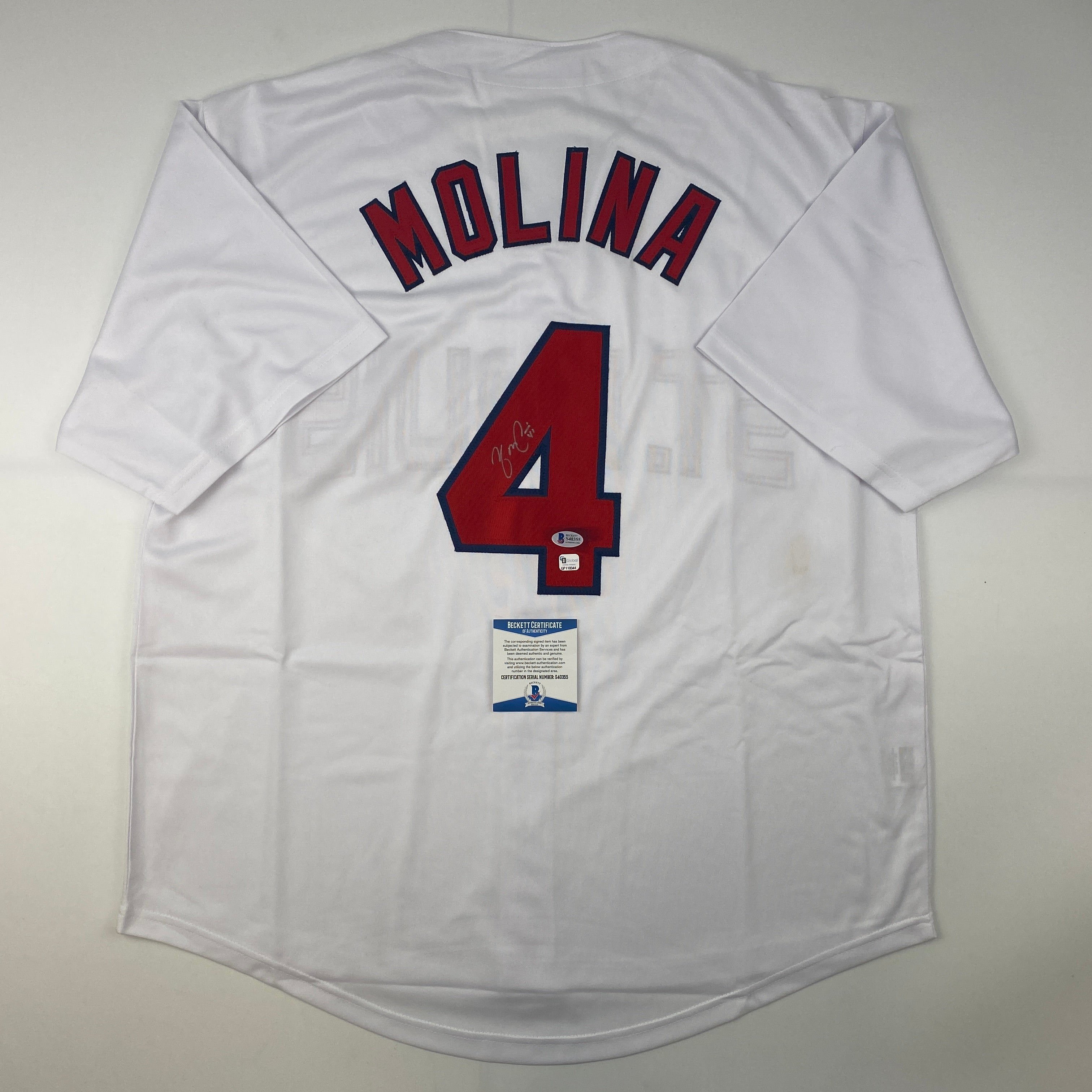 Autographed/Signed Yadier Molina St. Louis White Jersey Beckett BAS COA