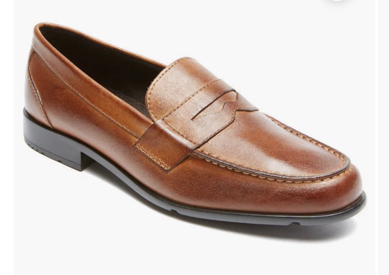 NEW ROCKPORT MEN'S CLASSIC PENNY LOAFER, (BROWN LEATHER), Size 12M