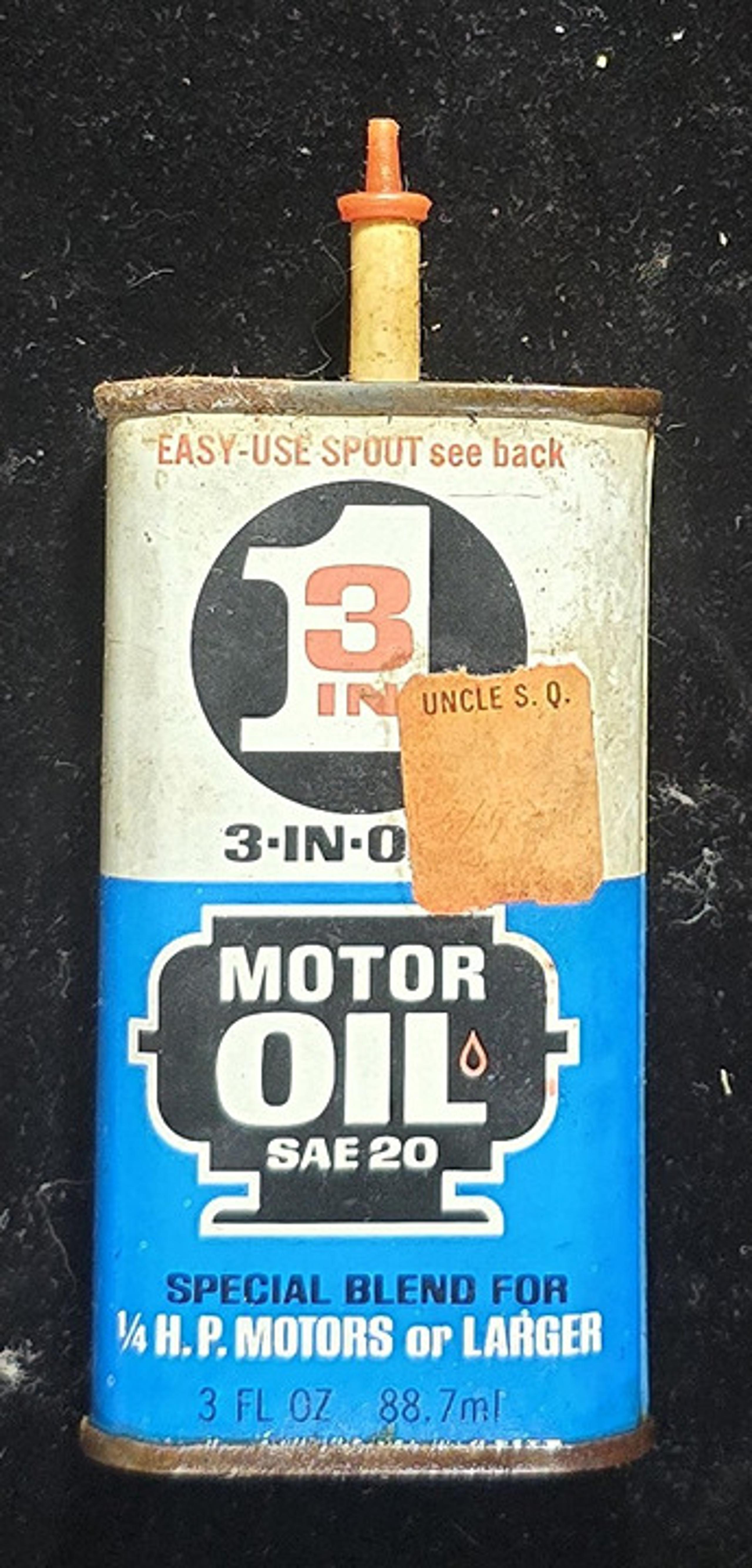Vintage 3-IN-ONE Motor Oil Tin Can SAE 20 – 3 oz with Spout – Collectible Advert