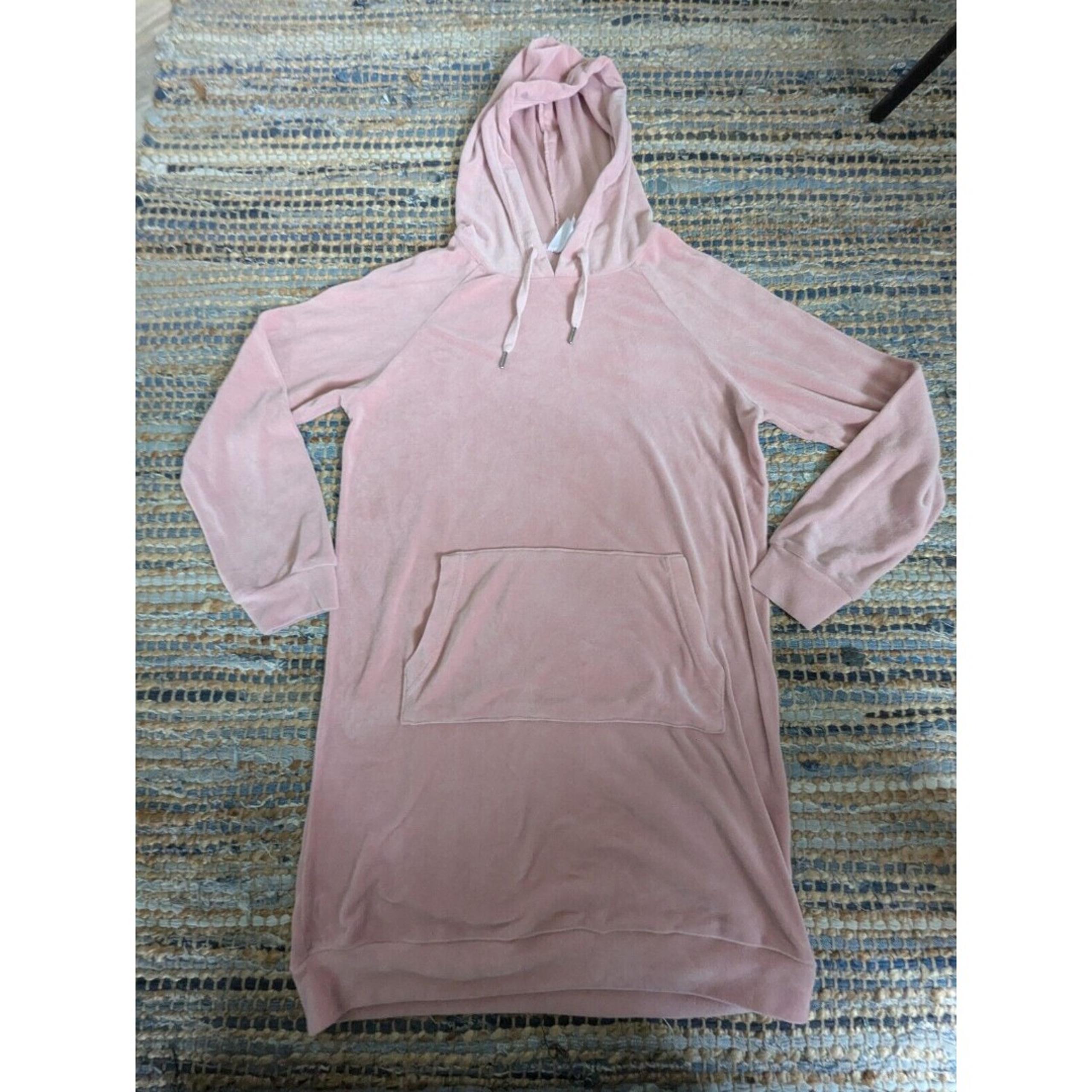 No Boundarie Juniors 1 Velour Hooded Sweatshirt Tunic Dress Top Pink Kangaroo Po