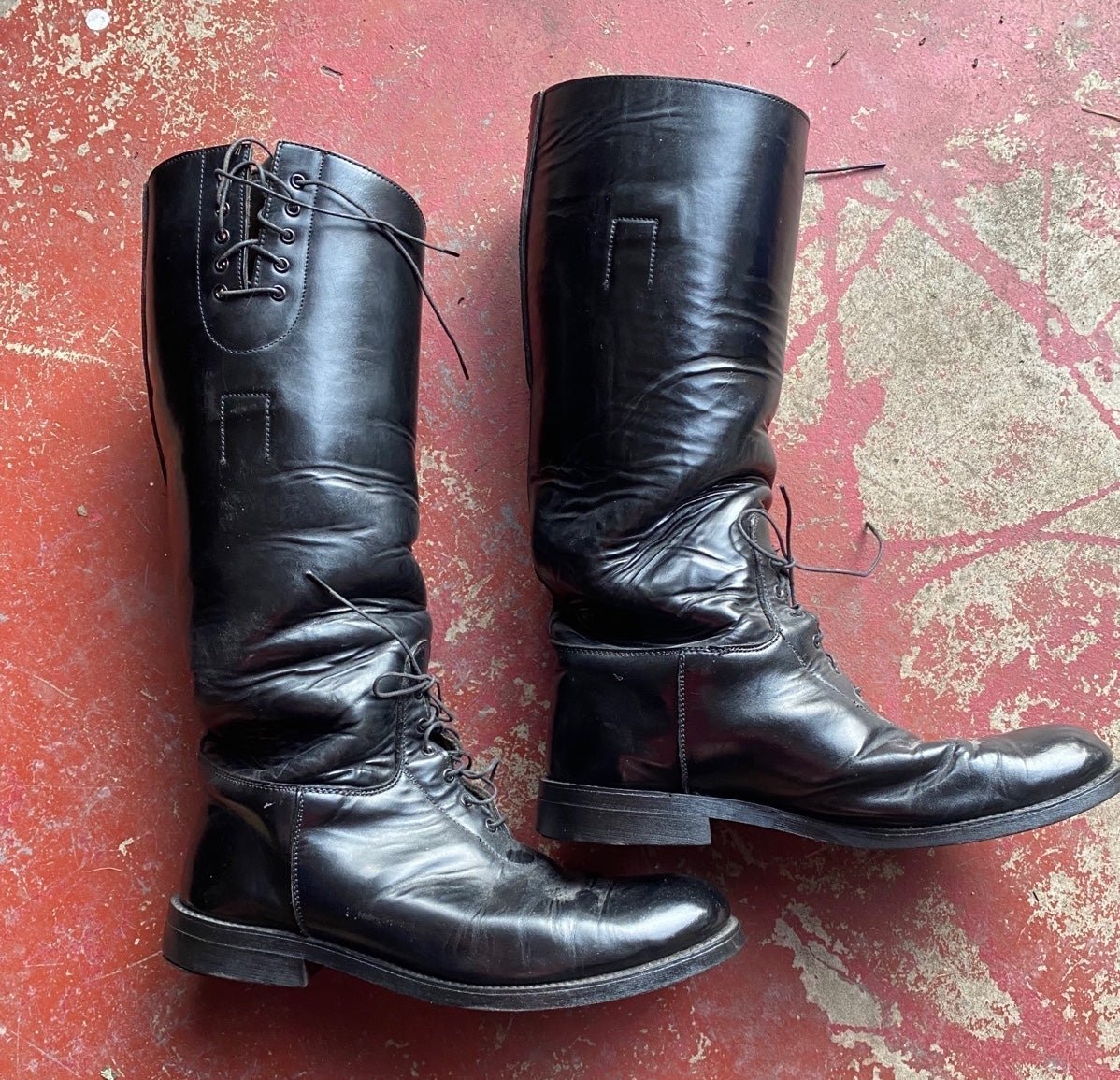 Men’s Police Motorcycle Black Leather Boots Size 10